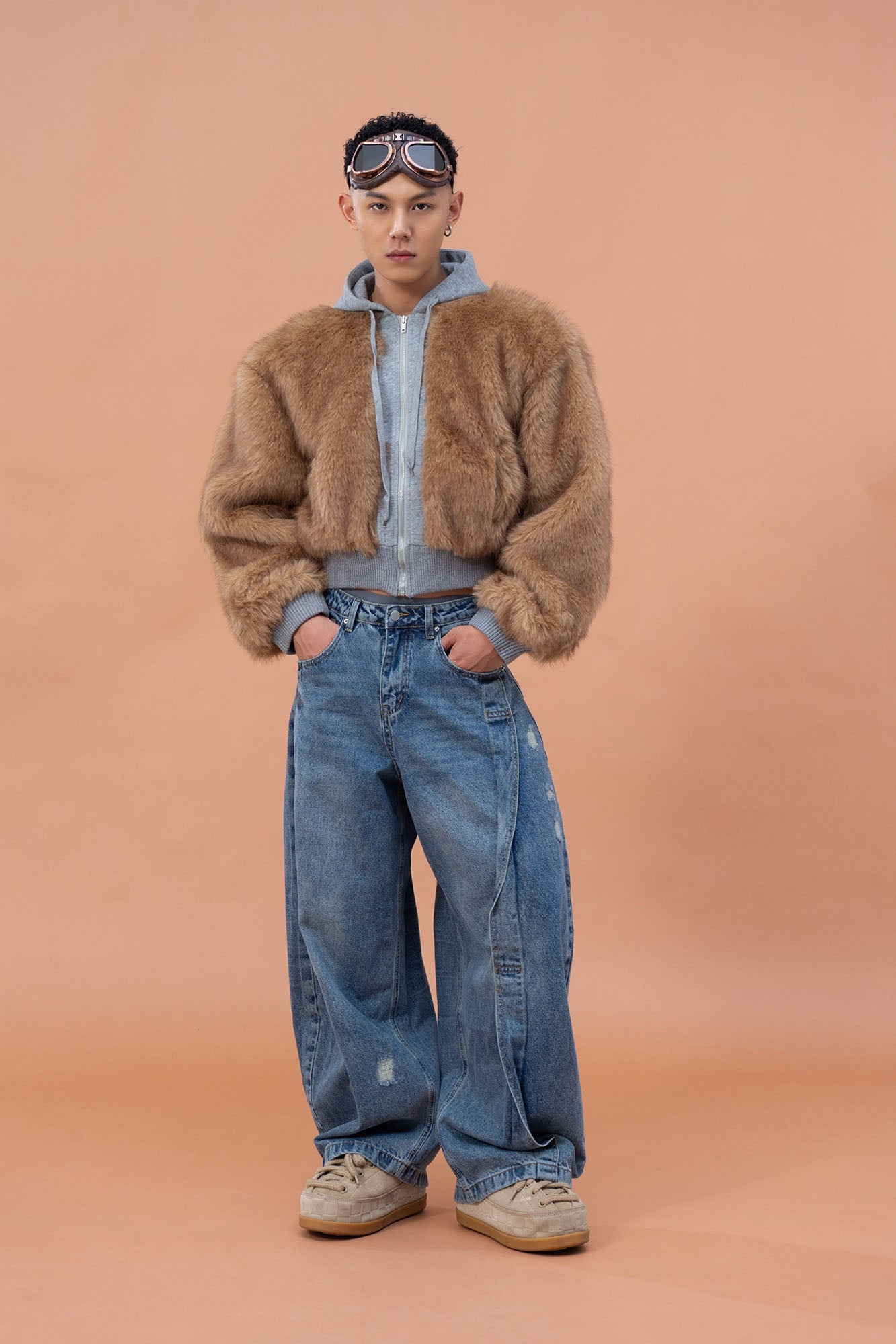 CLP Pleated Knee Wide-Leg Denim Pants-Jeans-M-Black-Free Shipping Leatheretro