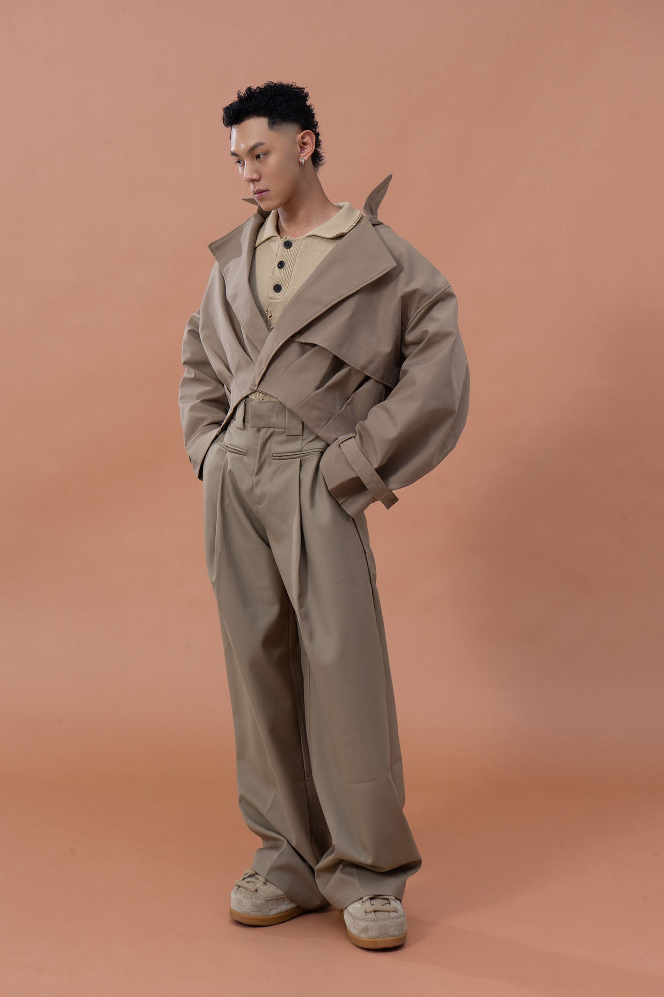 CLP Architectural Cropped Trench Jacket-Jacket-S-Khaki-Free Shipping Leatheretro