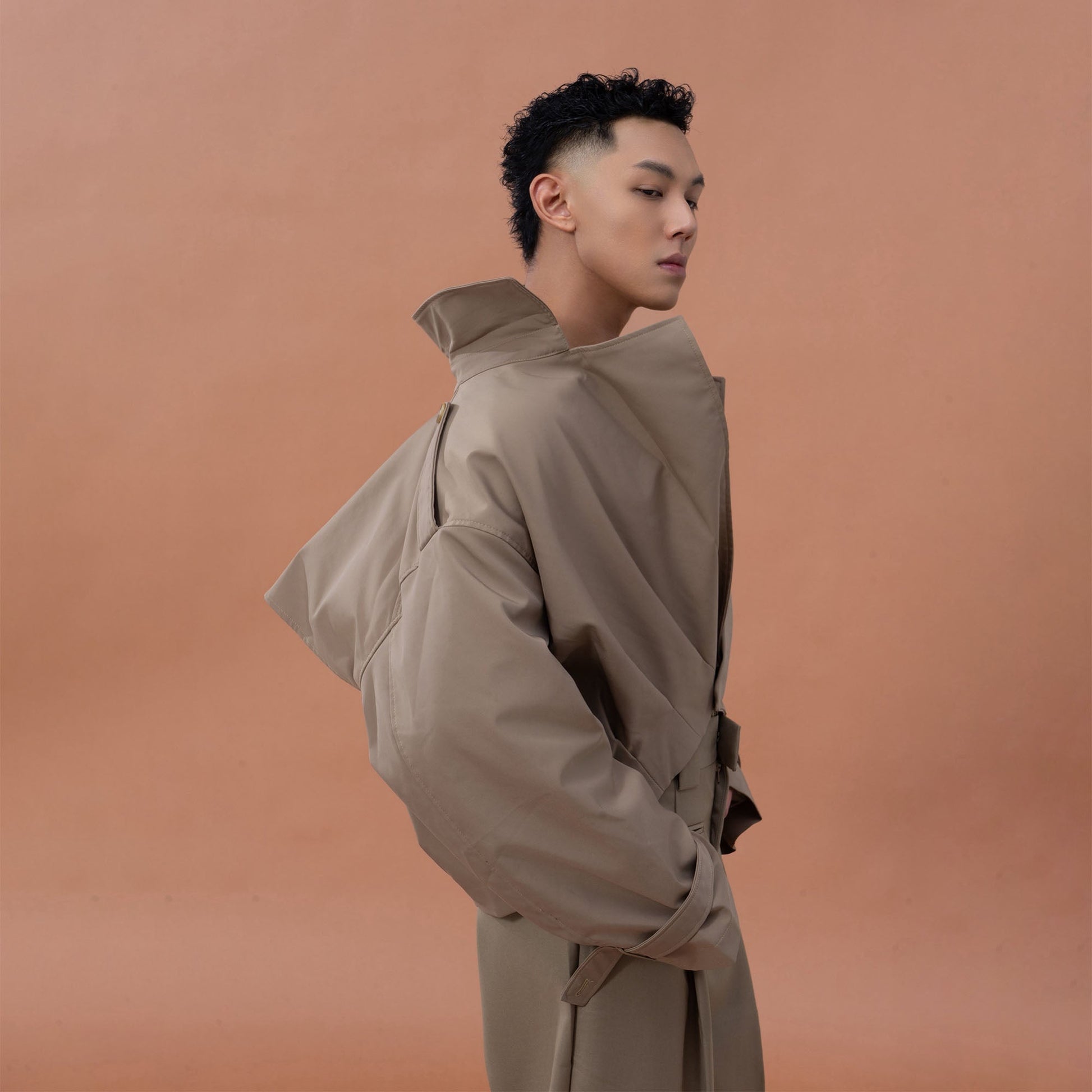 CLP Architectural Cropped Trench Jacket-Jacket-S-Khaki-Free Shipping Leatheretro