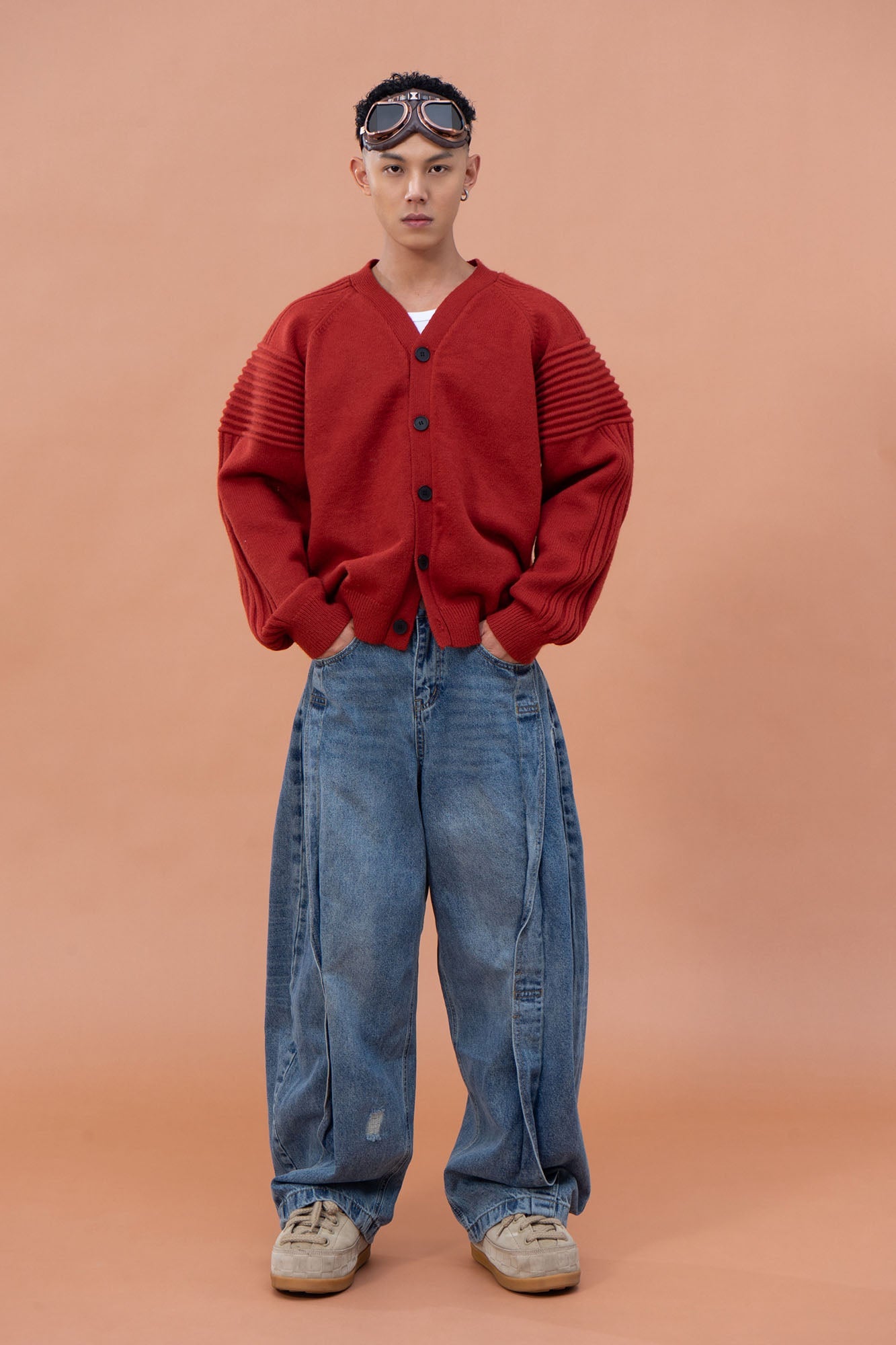 CLP Modern V-Neck Cardigan-Jacket-M-Red-Free Shipping Leatheretro