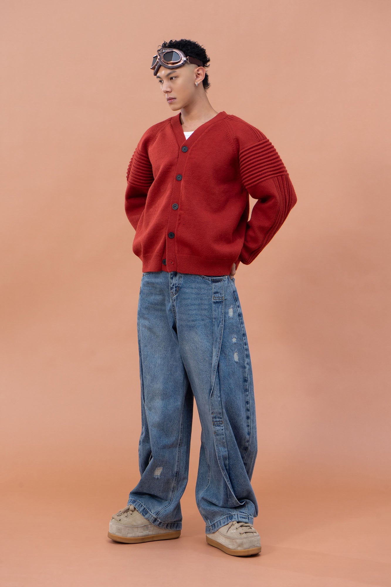 CLP Modern V-Neck Cardigan-Jacket-M-Red-Free Shipping Leatheretro