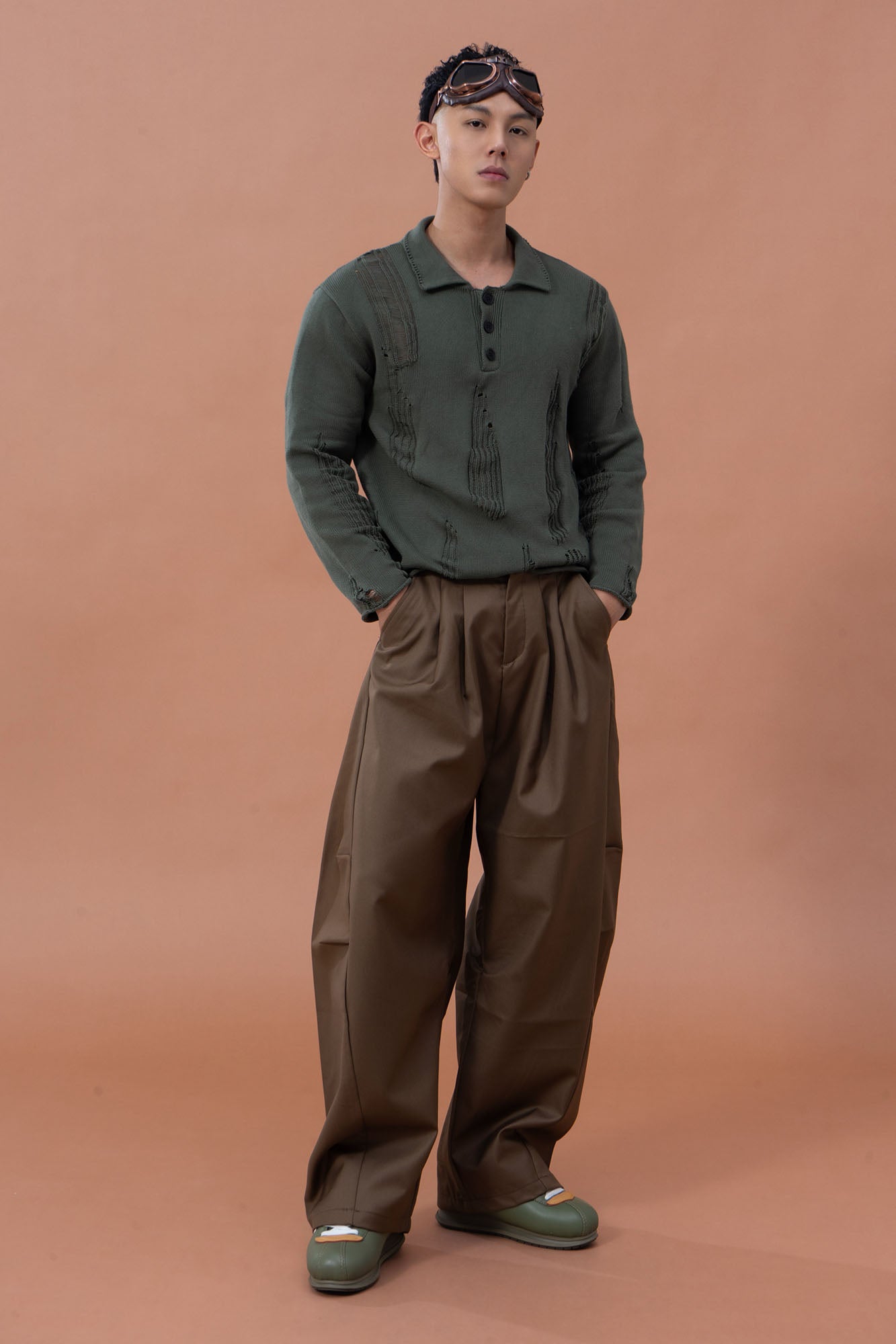 CLP Distressed Polo Sweater-Sweater-M-Dark Green-Free Shipping Leatheretro