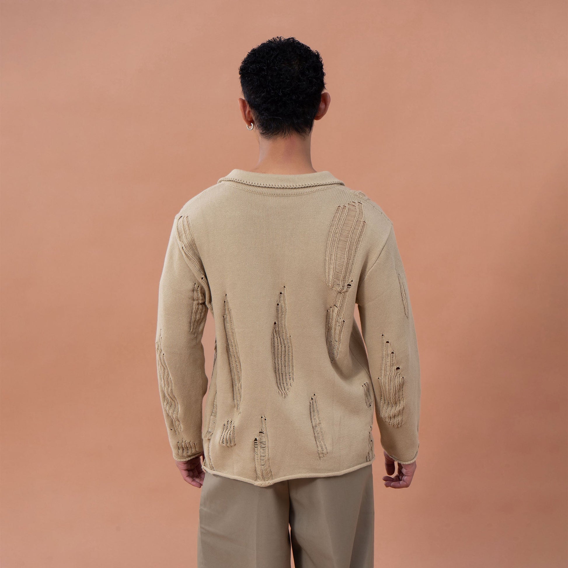 CLP Distressed Polo Sweater-Sweater-M-Dark Green-Free Shipping Leatheretro