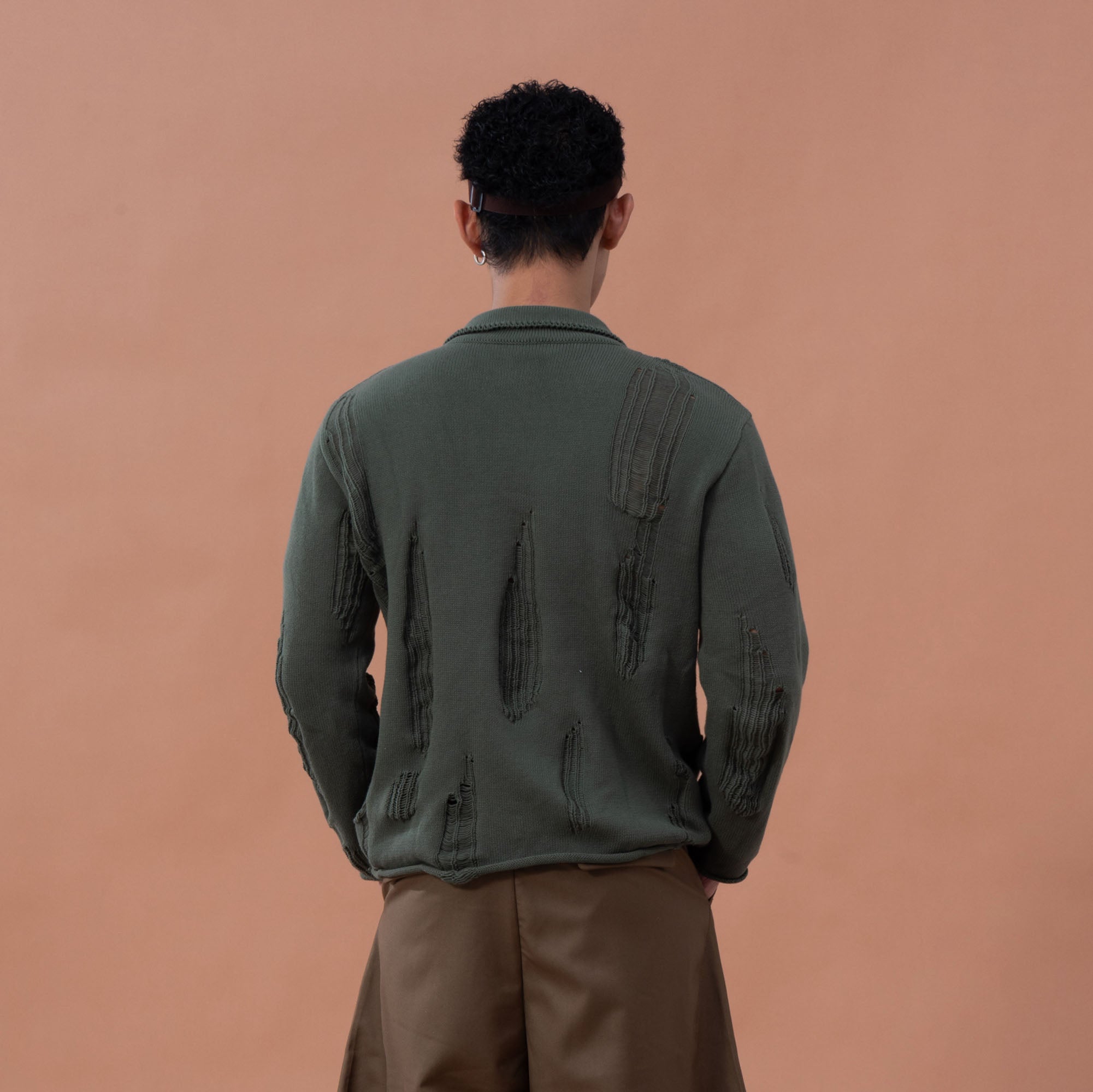 CLP Distressed Polo Sweater-Sweater-M-Dark Green-Free Shipping Leatheretro