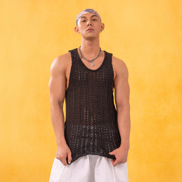 CLP Knitted Tank Top-Tank Top-M-Black-Free Shipping Leatheretro