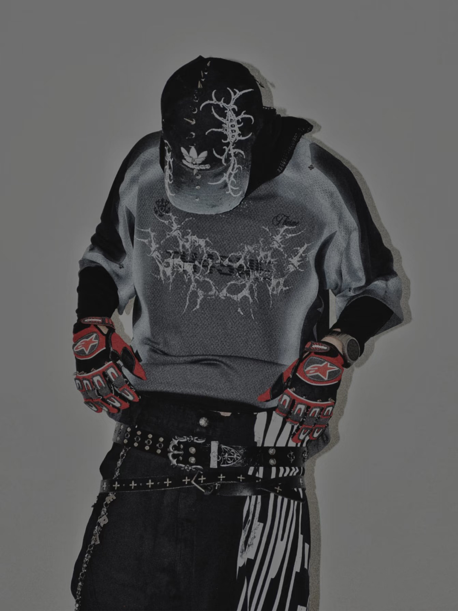 TH4SWE Washed Thorn Graphic Studded T Shirt-T Shirt-S-Gray-Free Shipping Leatheretro