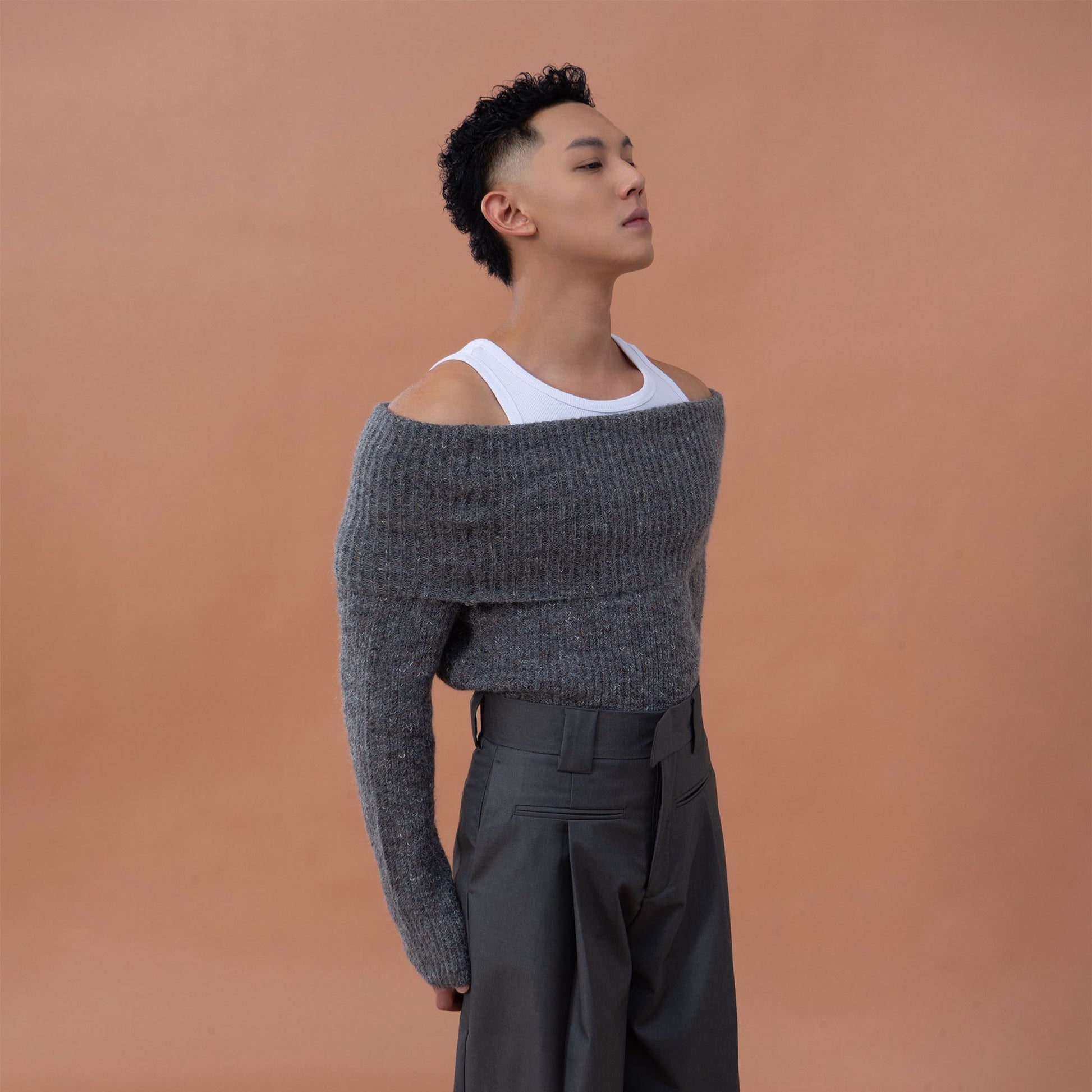 CLP Off-Shoulder Foldover Sweater-Sweater-S-Free Shipping Leatheretro