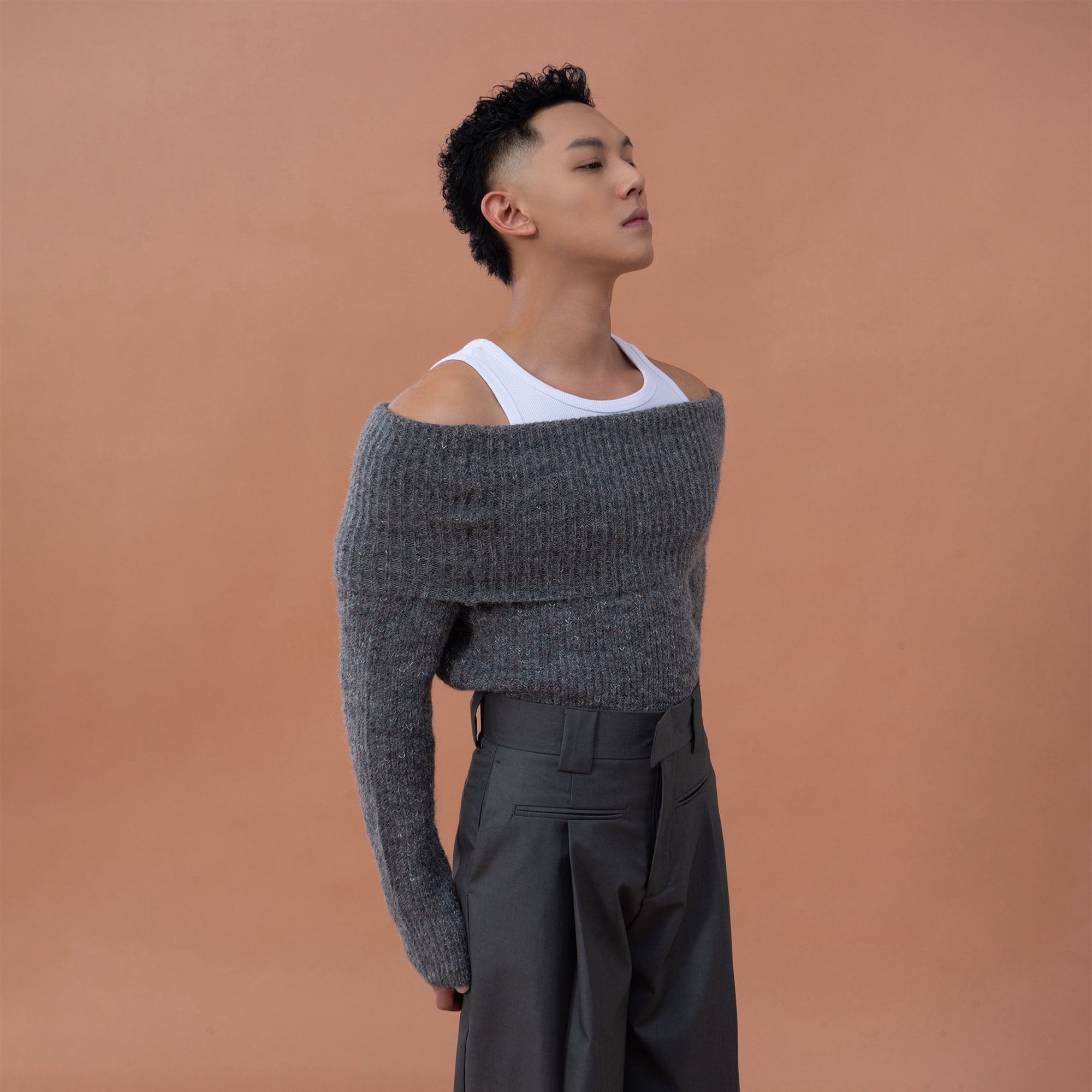 CLP Off-Shoulder Foldover Sweater-Sweater-S-Free Shipping Leatheretro