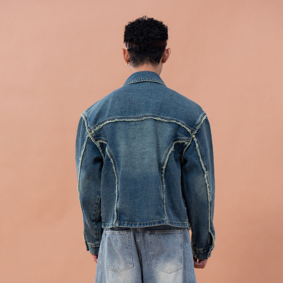 CLP Frayed Paneled Washed Denim Jacket-Jacket-M-Free Shipping Leatheretro