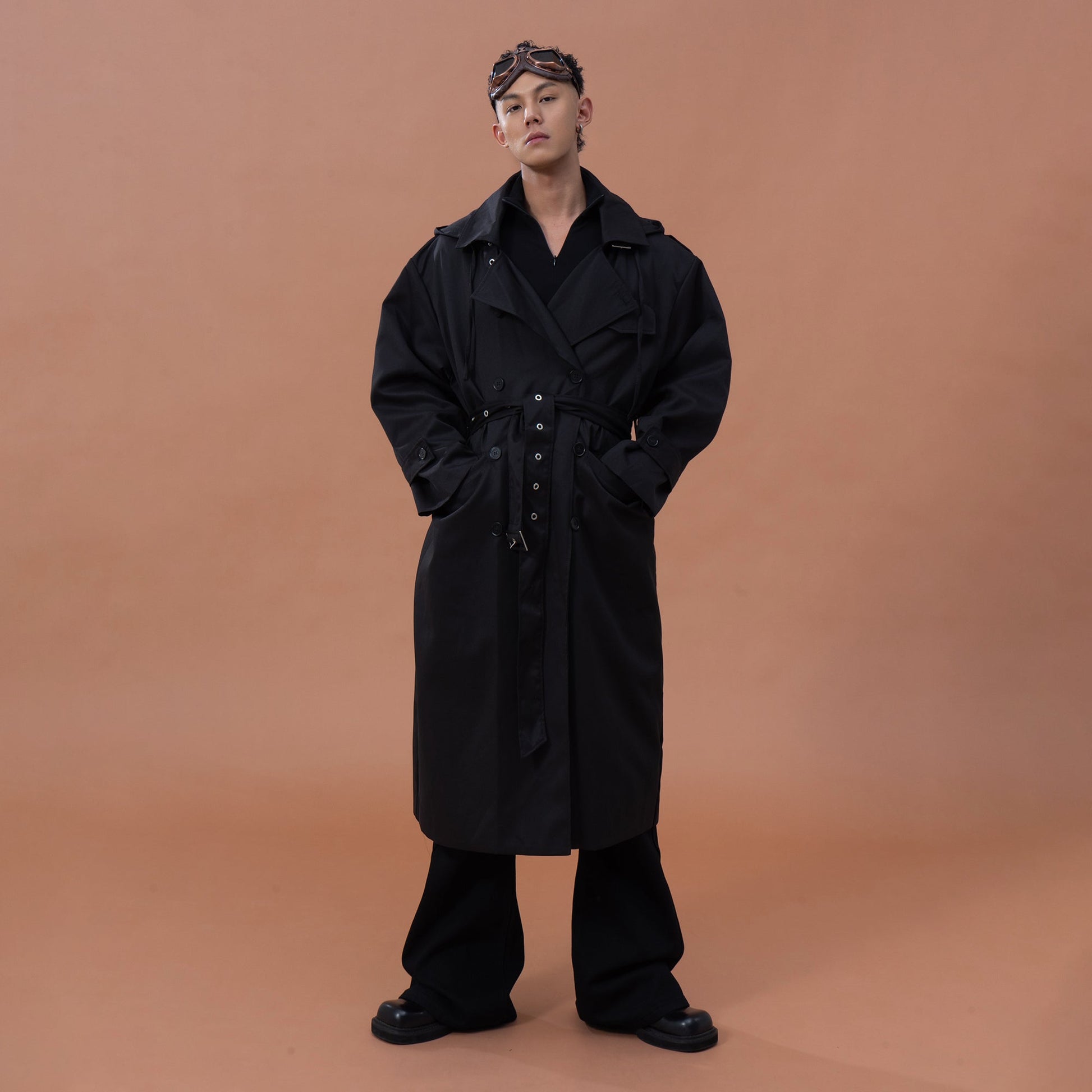 CLP Utility Belted Hooded Trench Coat-Jacket-S-Black-Free Shipping Leatheretro