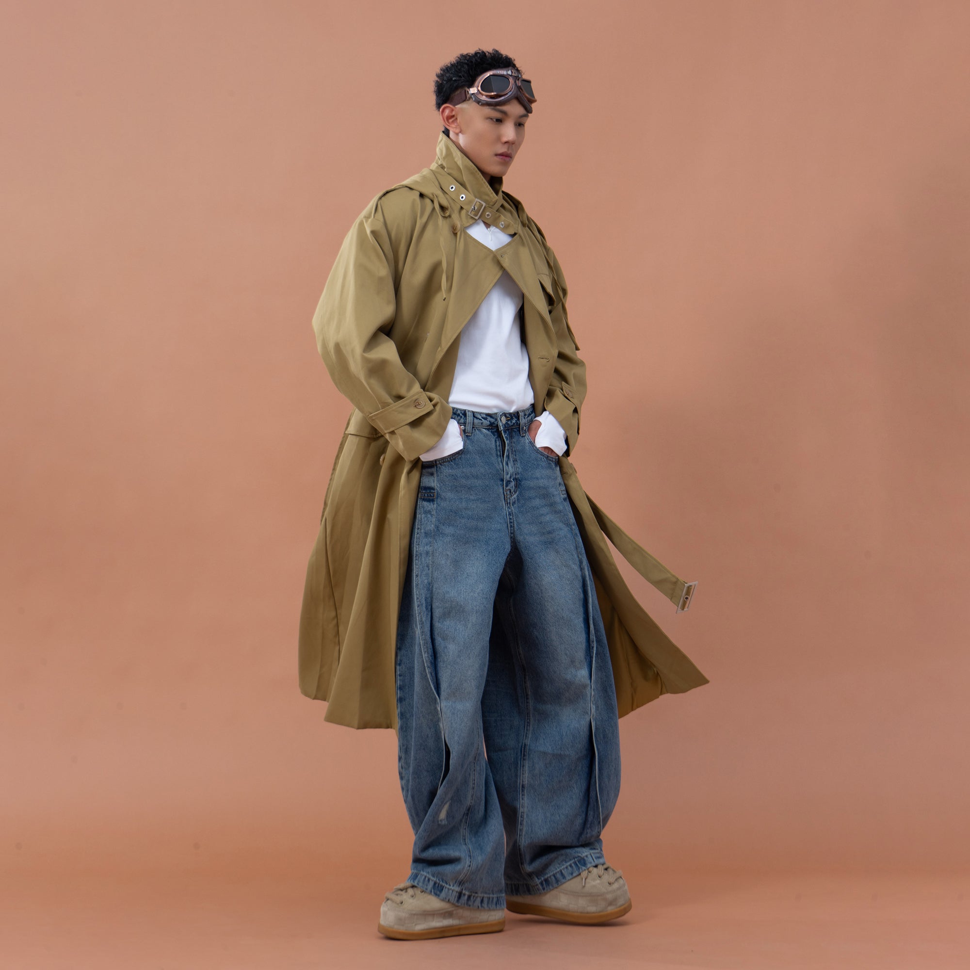 CLP Utility Belted Hooded Trench Coat-Jacket-S-Khaki-Free Shipping Leatheretro