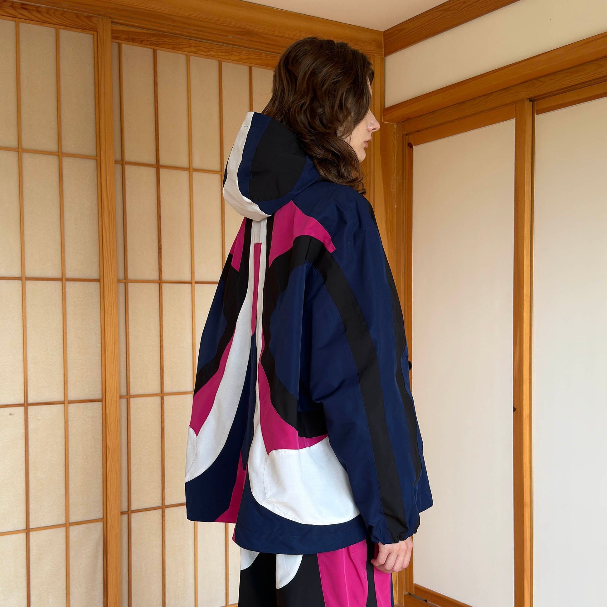 MIICHOUS EVA Tangram Spliced Hooded Windbreaker-Jacket-S-Blue-Free Shipping Leatheretro