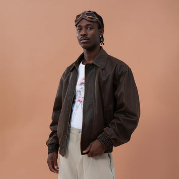 CLP Distressed Faux Leather Aviator Jacket-Jacket-M-Free Shipping Leatheretro