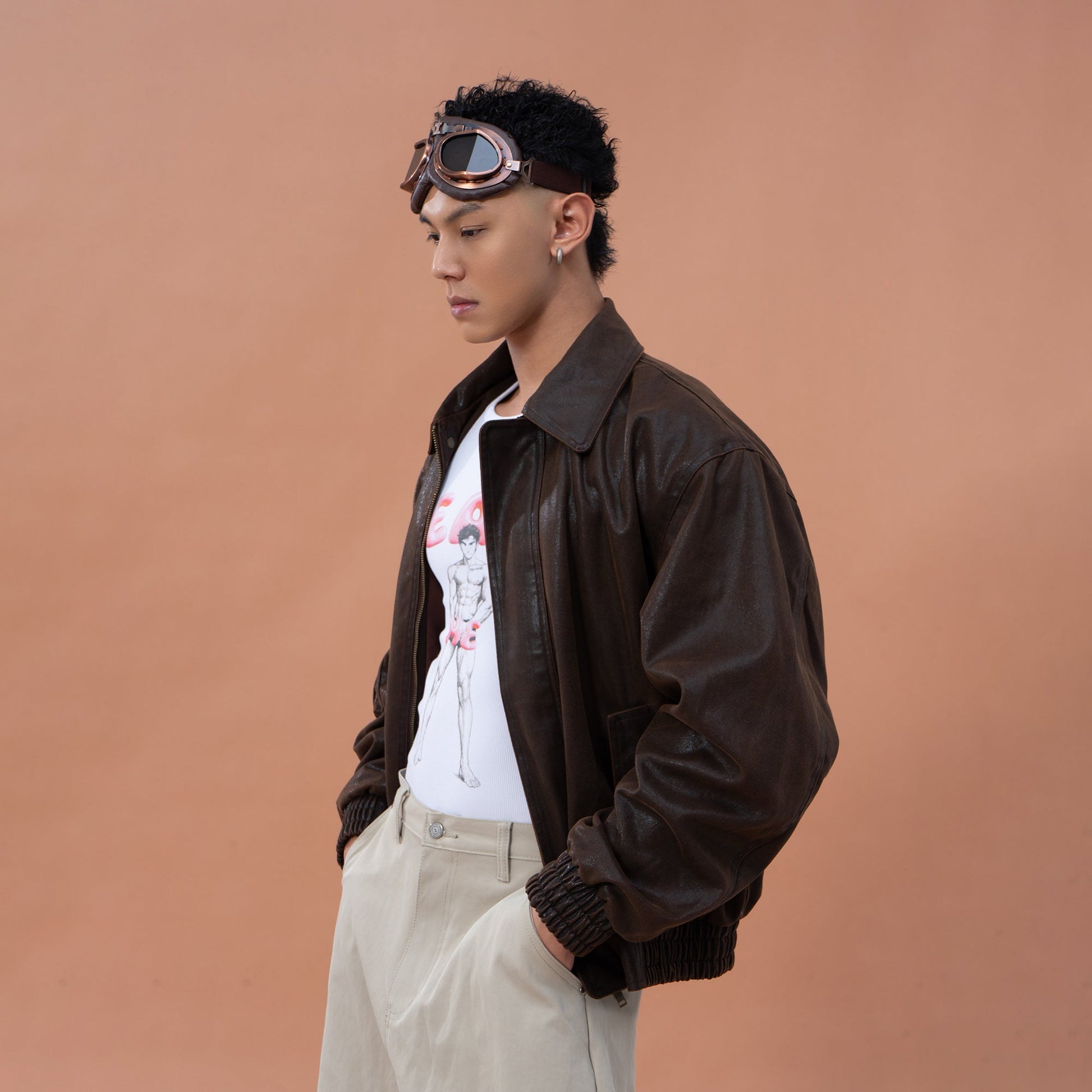 CLP Distressed Faux Leather Aviator Jacket-Jacket-M-Free Shipping Leatheretro