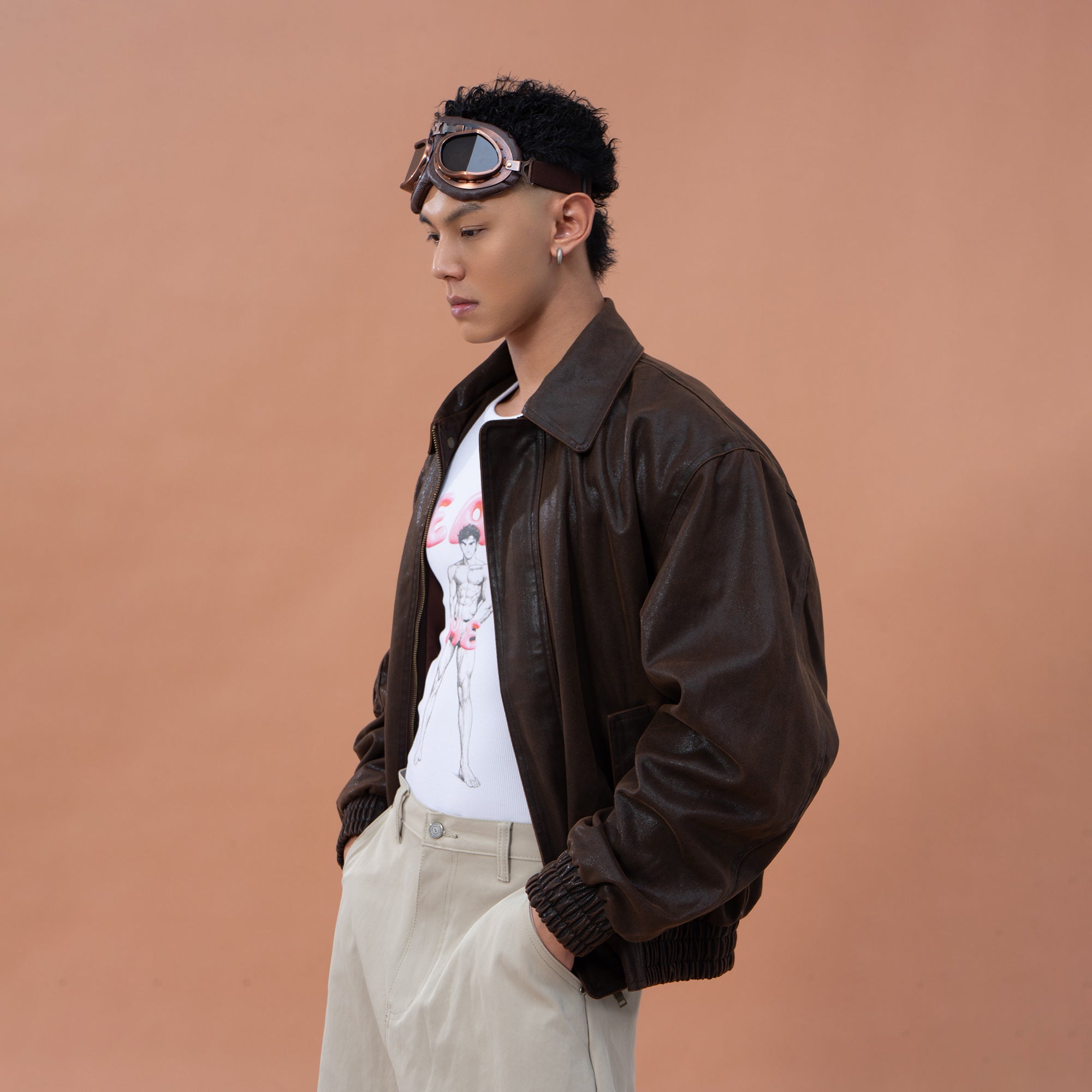 CLP Distressed Faux Leather Aviator Jacket-Jacket-M-Free Shipping Leatheretro