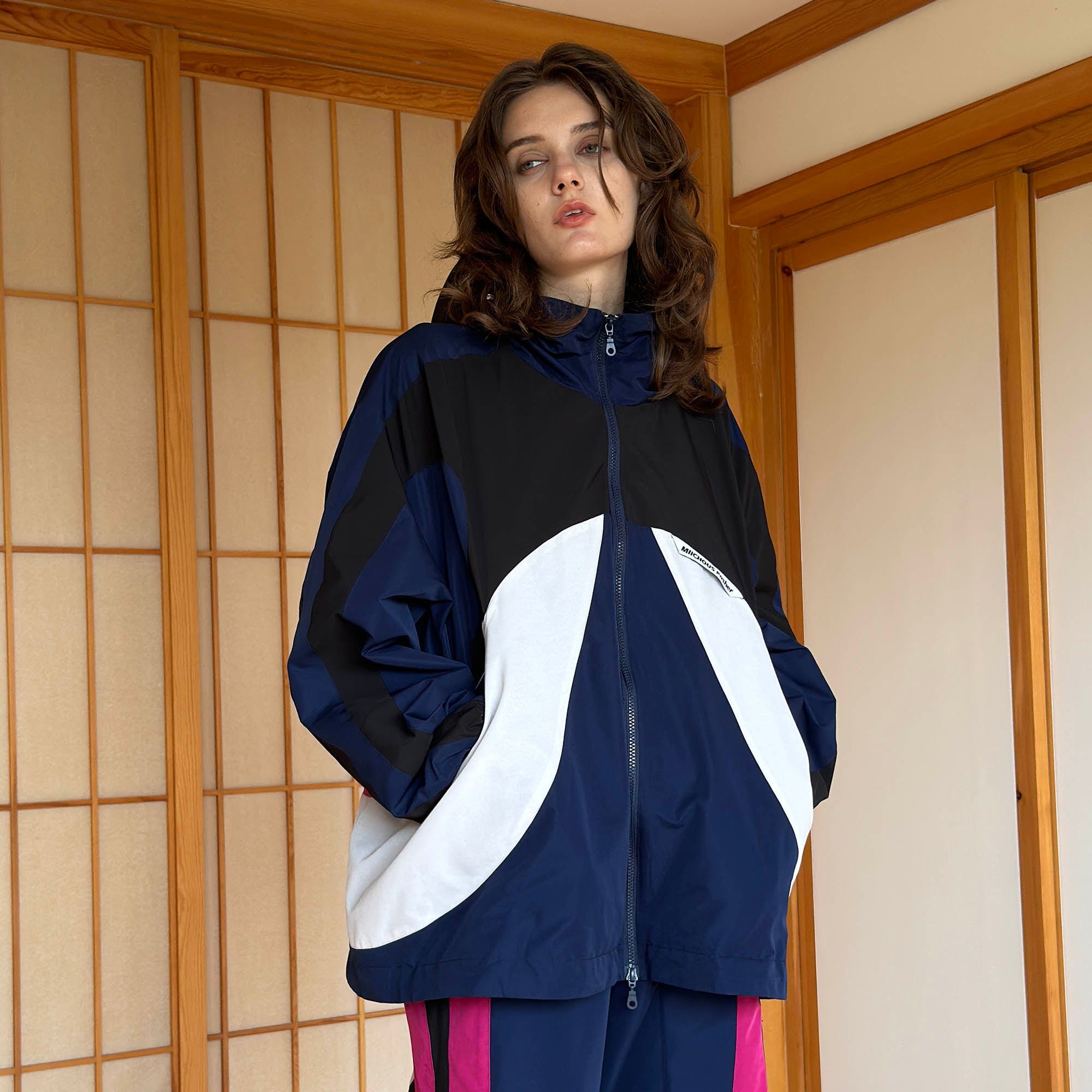 MIICHOUS EVA Tangram Spliced Hooded Windbreaker-Jacket-S-Blue-Free Shipping Leatheretro