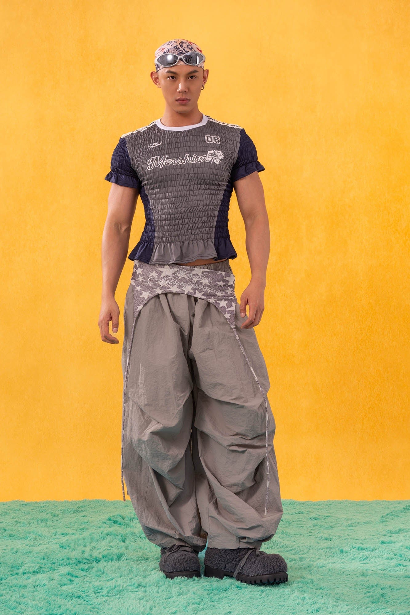 CLP Athletic Crinkled Stretch Paneled Ruffle T-Shirt-T Shirt-S-Gray-Free Shipping Leatheretro