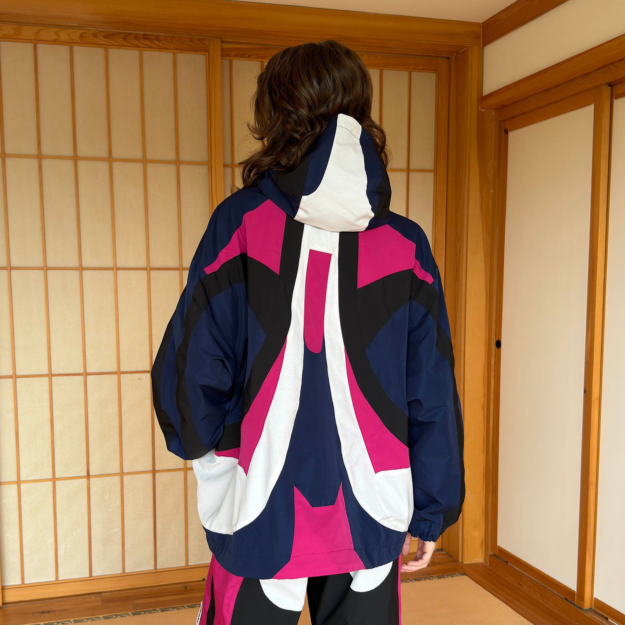 MIICHOUS EVA Tangram Spliced Hooded Windbreaker-Jacket-S-Blue-Free Shipping Leatheretro
