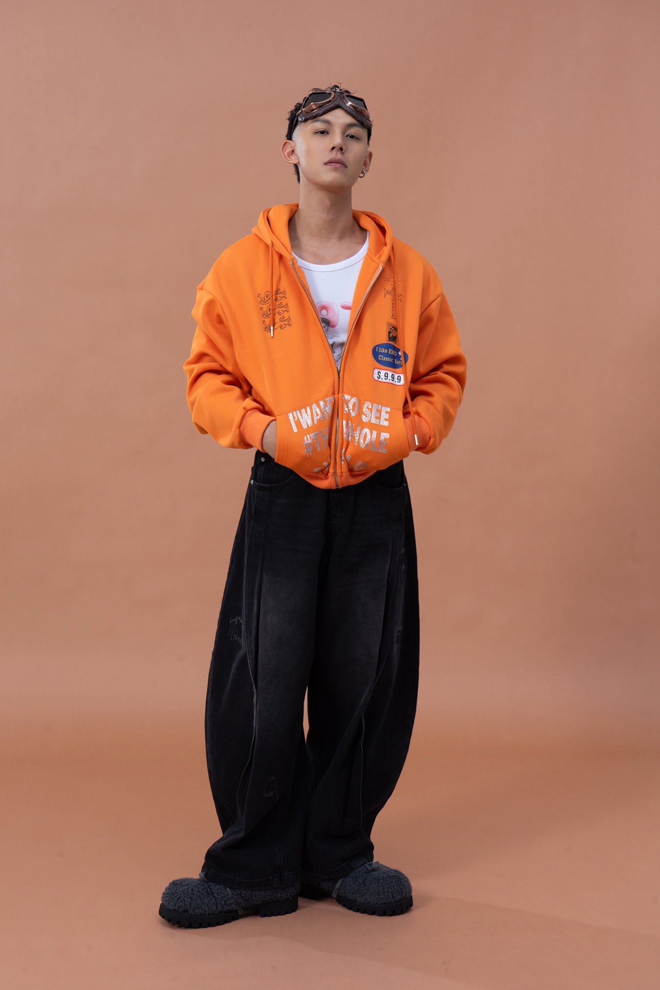 CLP Badge Patch Cropped Zip-Up Hoodie-Jacket-M-Orange-Free Shipping Leatheretro