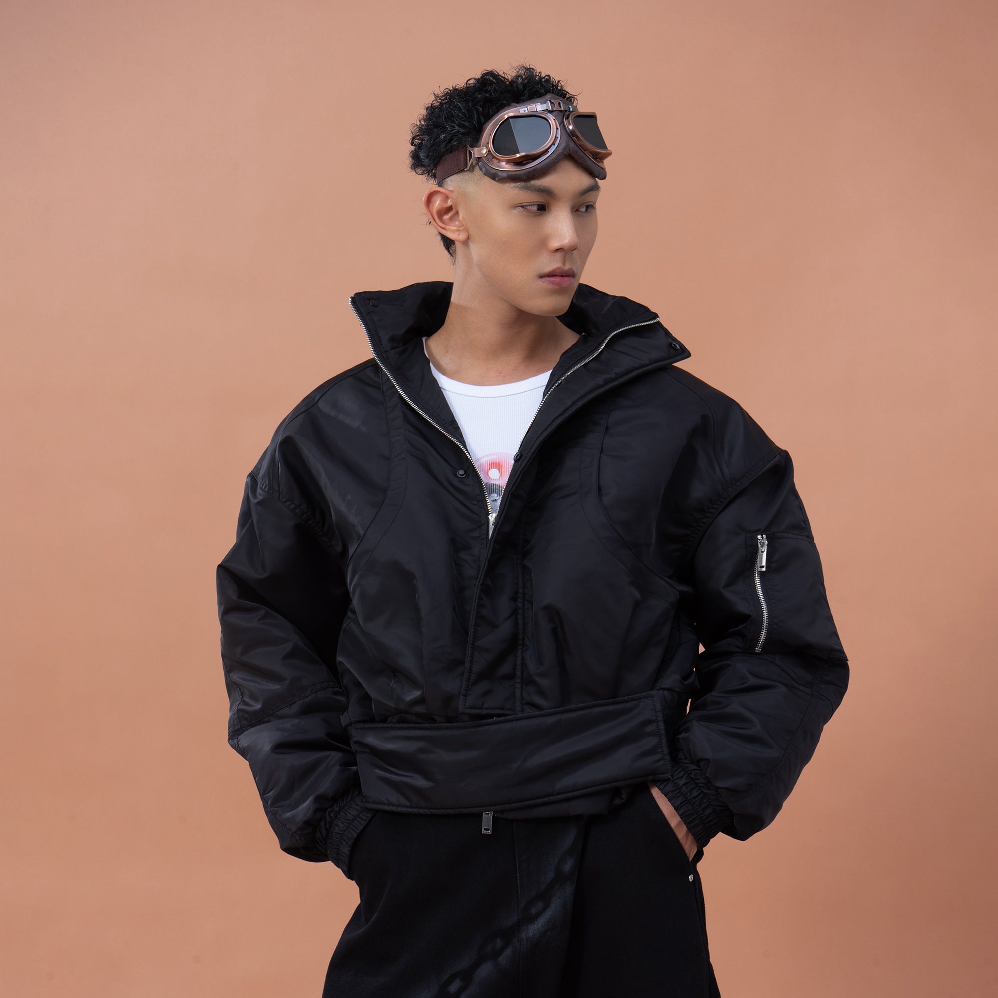 CLP Raglan Cropped Puffer Jacket-Jacket-M-Black-Free Shipping Leatheretro