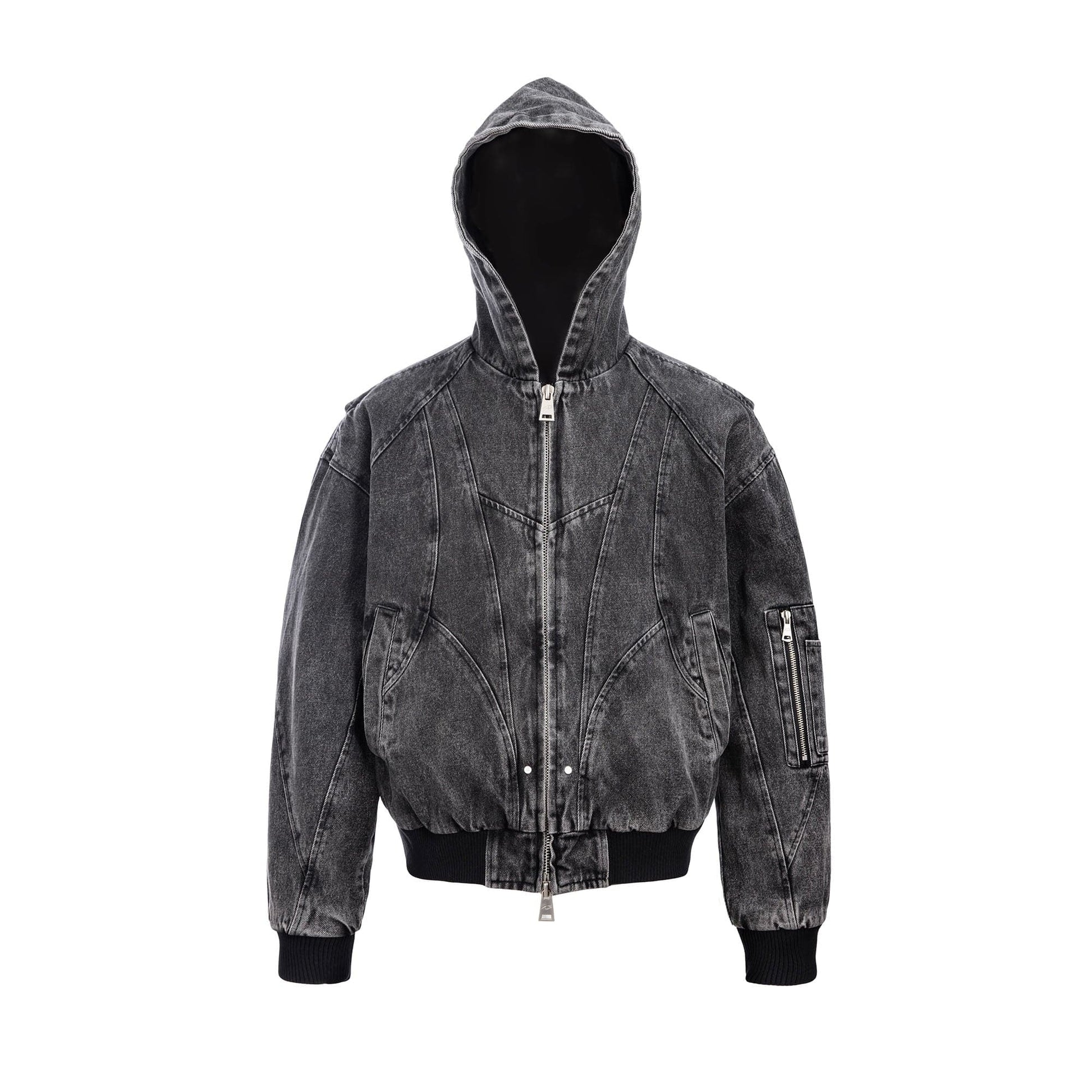 CATSSTAC Deconstructed Paneled Washed Hooded Jacket-Jacket-S-Dark Gray-Free Shipping Leatheretro