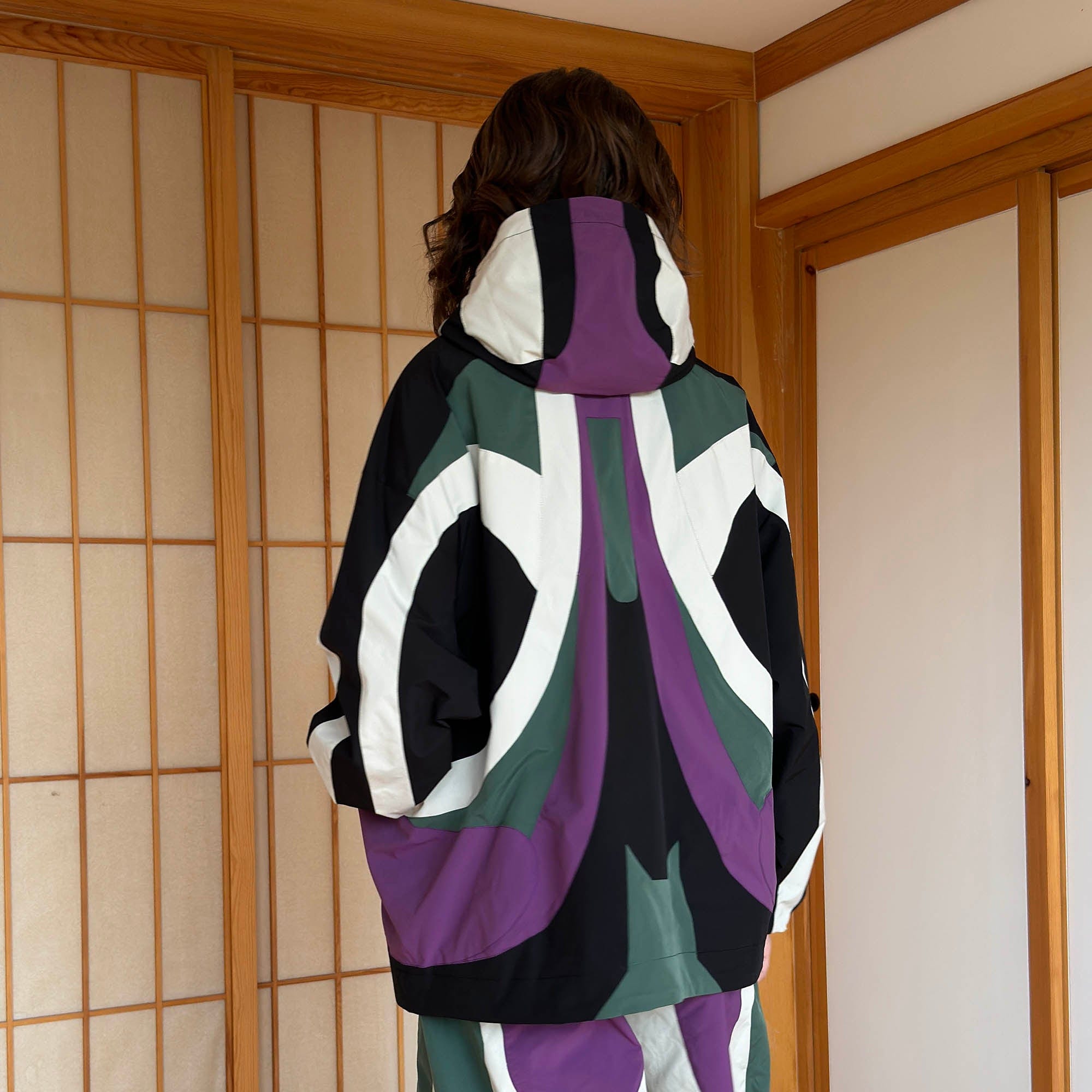 MIICHOUS EVA Tangram Spliced Hooded Windbreaker-Jacket-S-Blue-Free Shipping Leatheretro