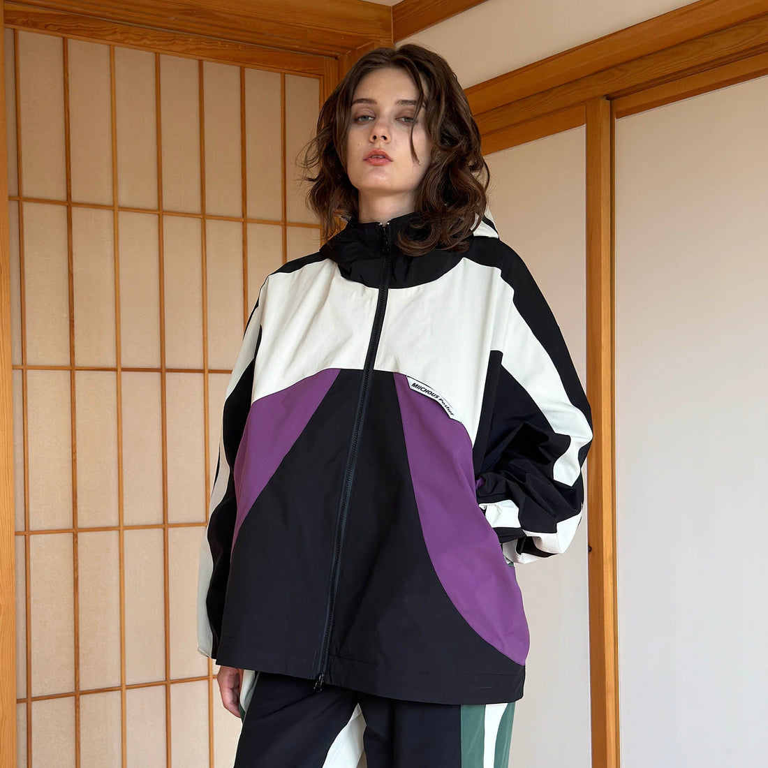 MIICHOUS EVA Tangram Spliced Hooded Windbreaker-Jacket-S-Blue-Free Shipping Leatheretro