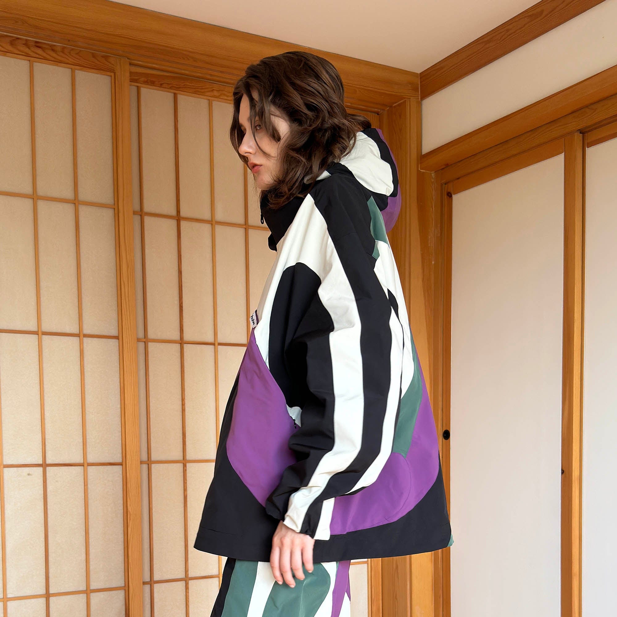 MIICHOUS EVA Tangram Spliced Hooded Windbreaker-Jacket-S-Blue-Free Shipping Leatheretro