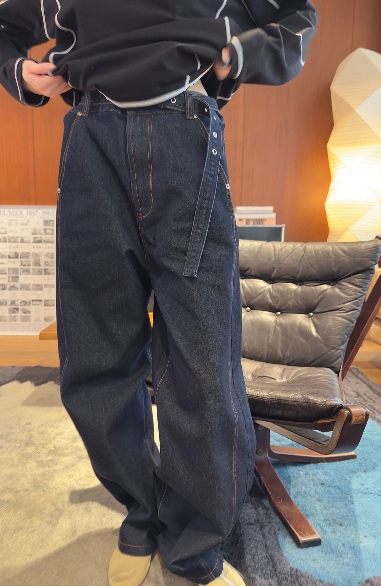 MIICHOUS Belted Curved-Leg Embroidered Raw Denim-Pants-S-Free Shipping Leatheretro