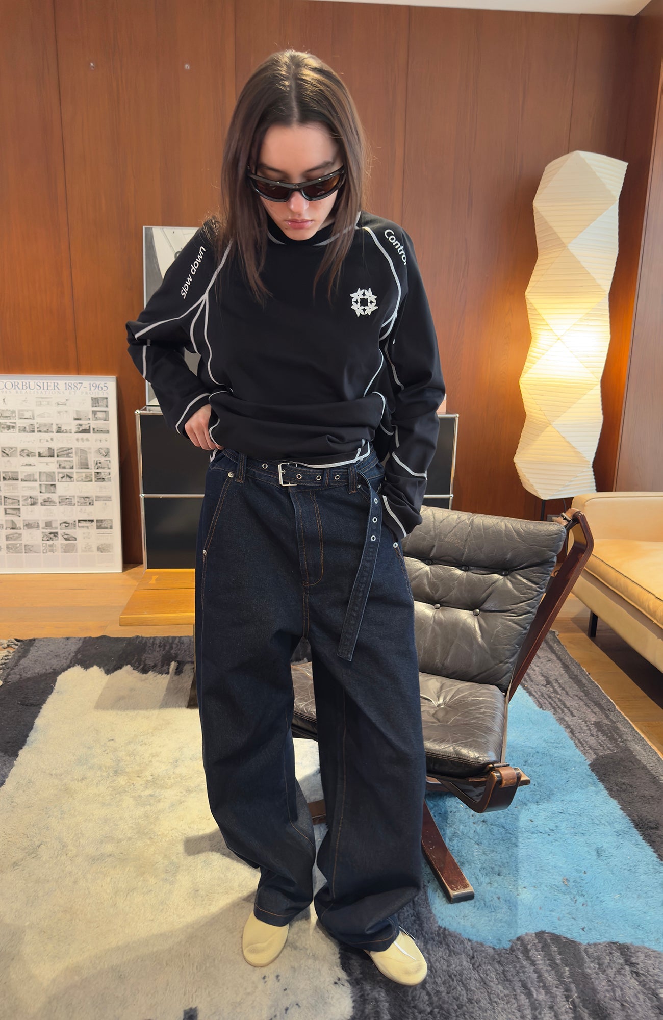 MIICHOUS Belted Curved-Leg Embroidered Raw Denim-Pants-S-Free Shipping Leatheretro