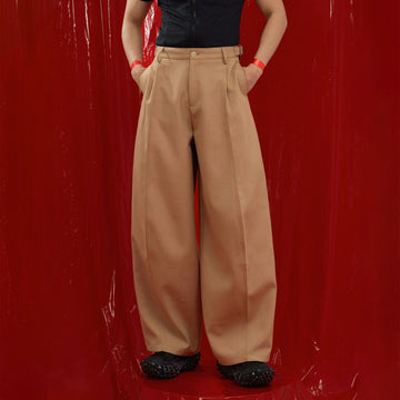 CLP Classic Pleats Oversized Pants-Pants-M-Brown-Free Shipping Leatheretro