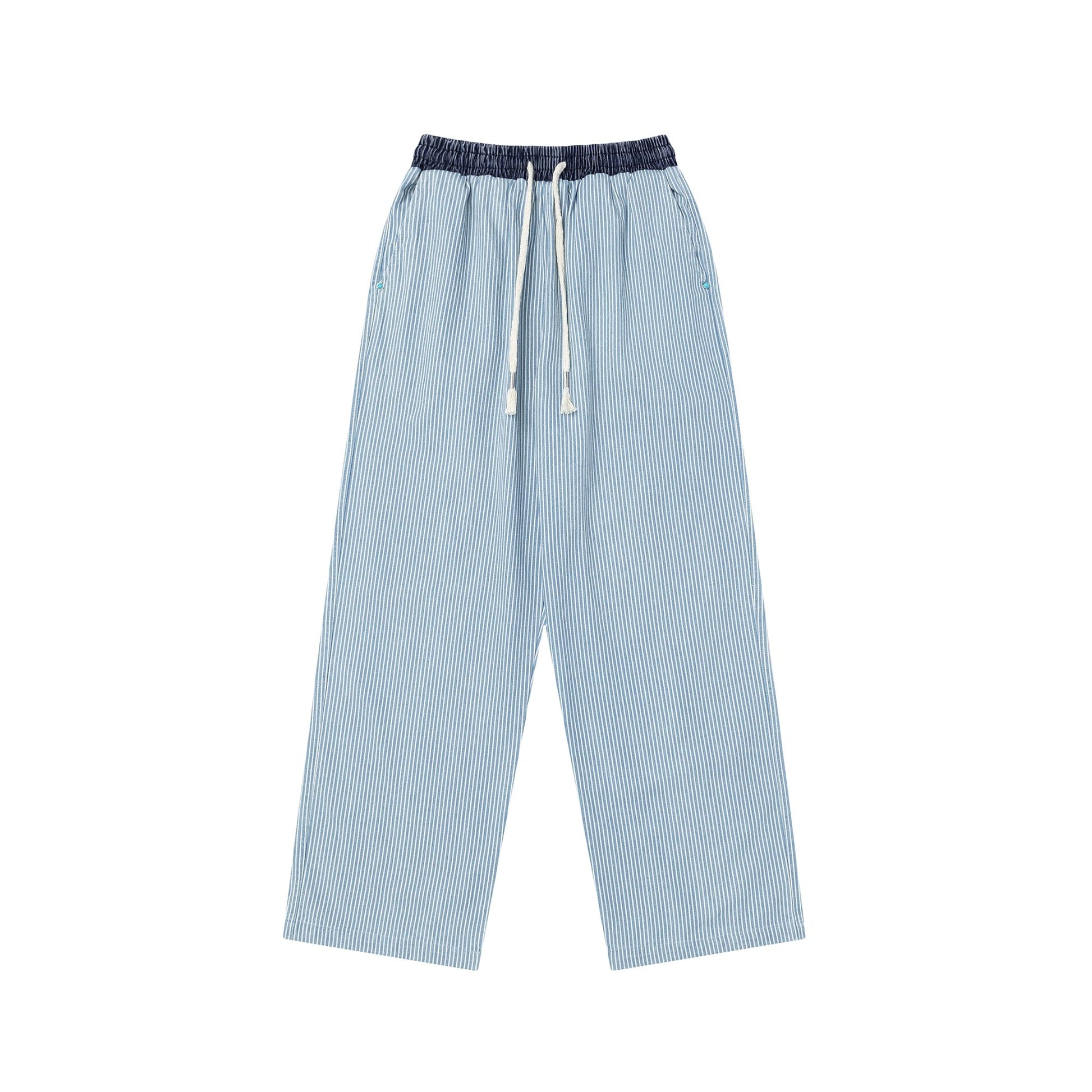 OVDY Striped Turquoise Rivet Straight-Leg Pants-Pants-S-Free Shipping Leatheretro