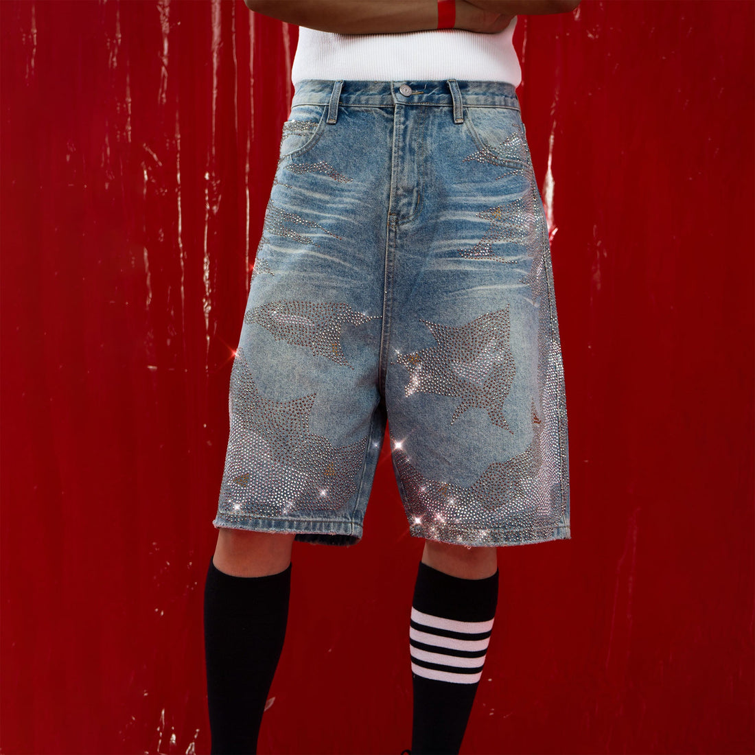 CLP Diamond Distressed Straight-Leg Jorts-Shorts-M-Blue-Free Shipping Leatheretro