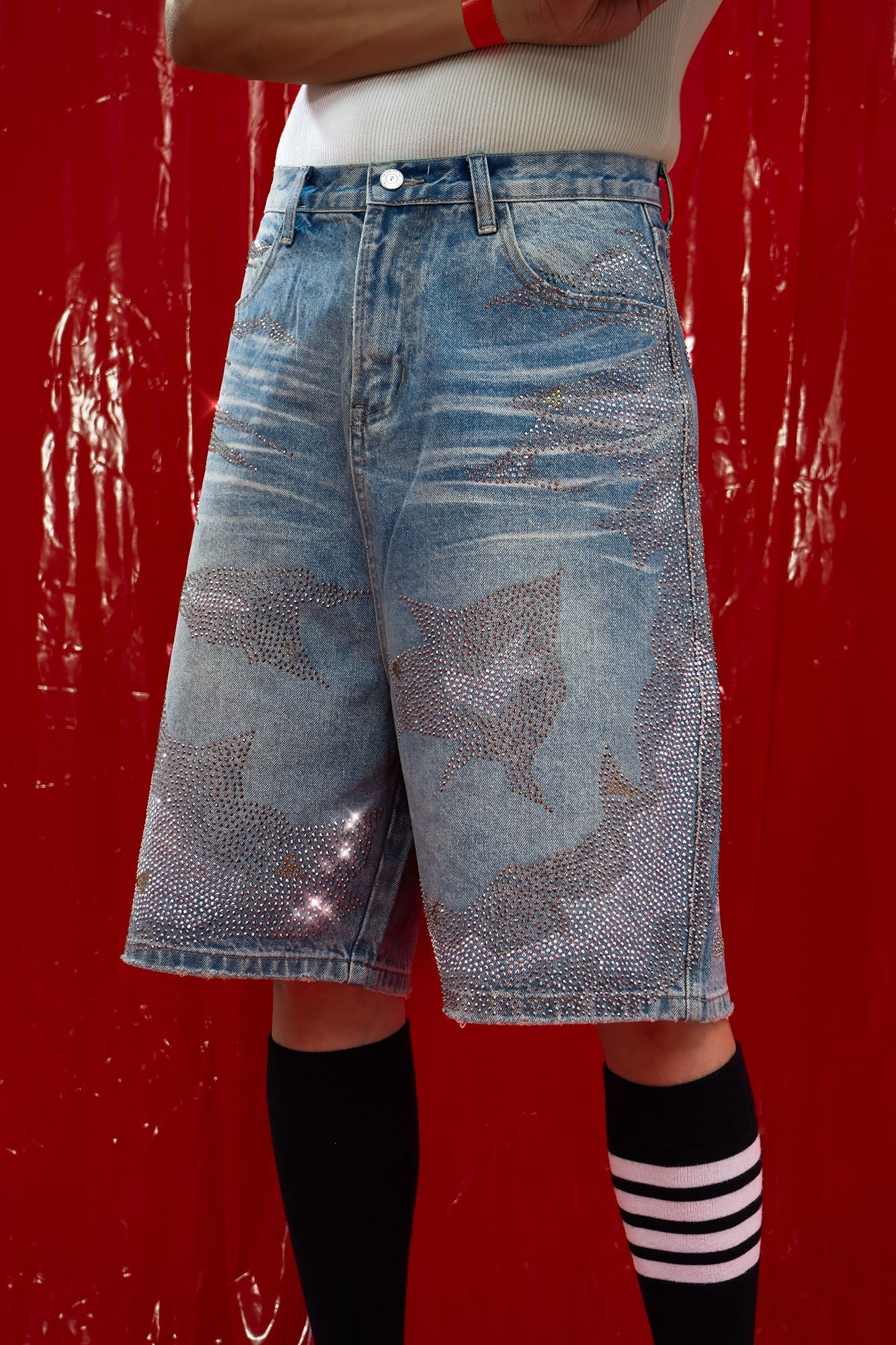 CLP Diamond Distressed Straight-Leg Jorts-Shorts-M-Blue-Free Shipping Leatheretro