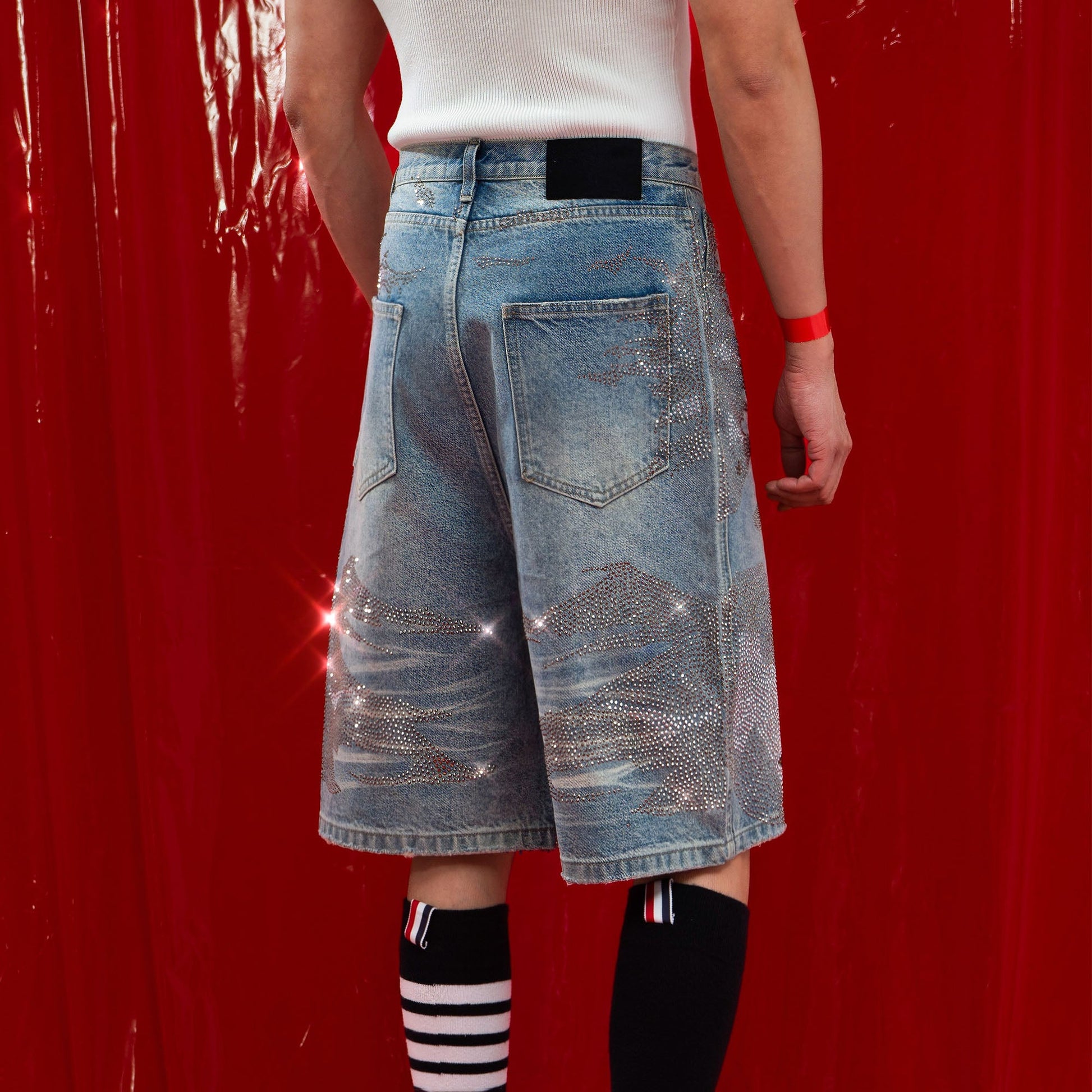 CLP Diamond Distressed Straight-Leg Jorts-Shorts-M-Blue-Free Shipping Leatheretro