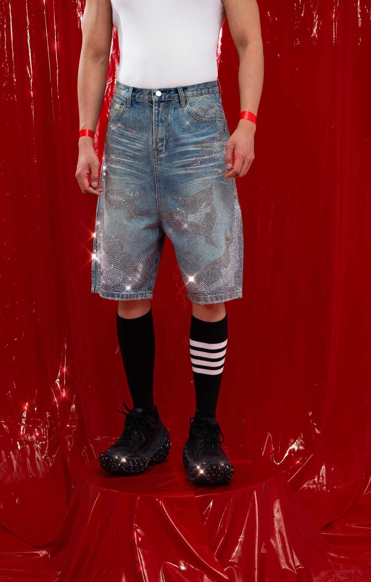 CLP Diamond Distressed Straight-Leg Jorts-Shorts-M-Blue-Free Shipping Leatheretro