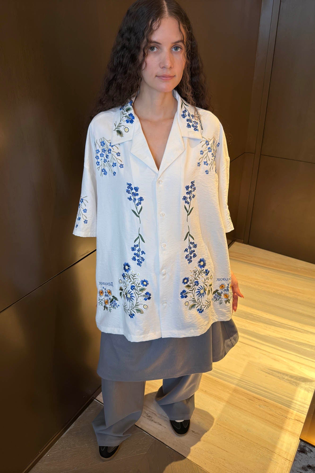 MIICHOUS Floral Embroidered Cuban Half Shirt-Half shirt-S-Free Shipping Leatheretro