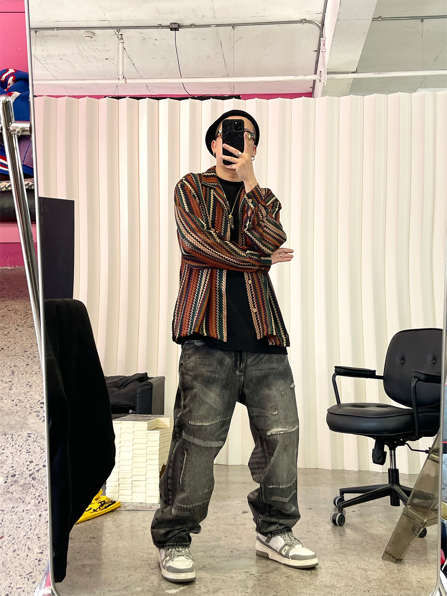 ME DA IGUAL Washed Destroyed Patch Straight-Leg Jeans-Jeans-M-Free Shipping Leatheretro