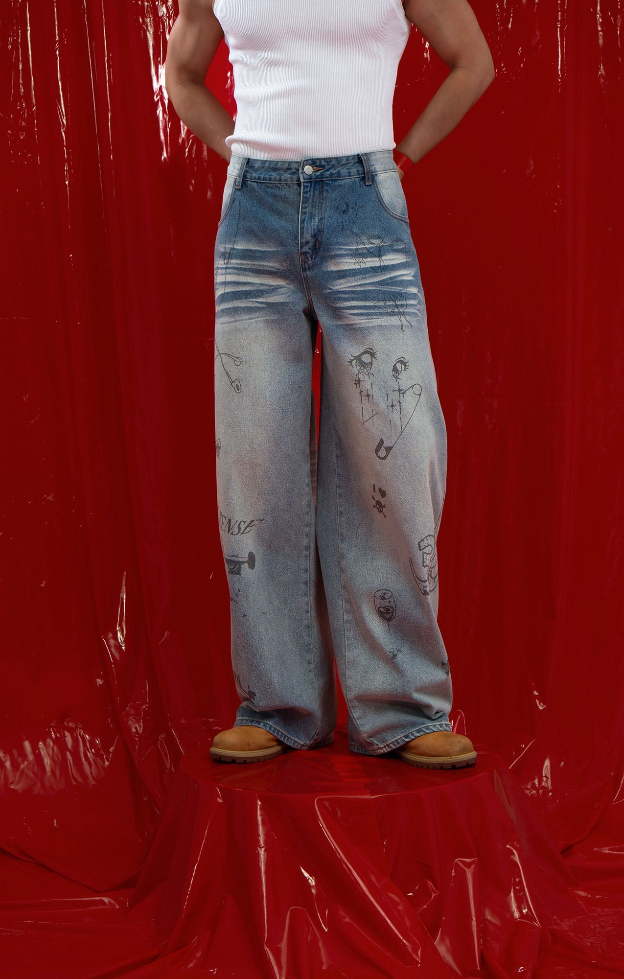 CLP Washed Graffiti Jeans-Jeans-S-Free Shipping Leatheretro
