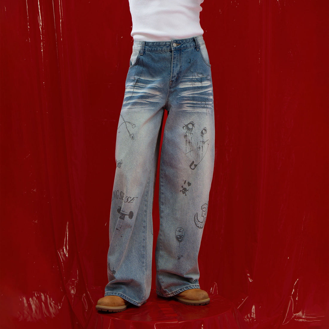 CLP Washed Graffiti Jeans-Jeans-S-Free Shipping Leatheretro