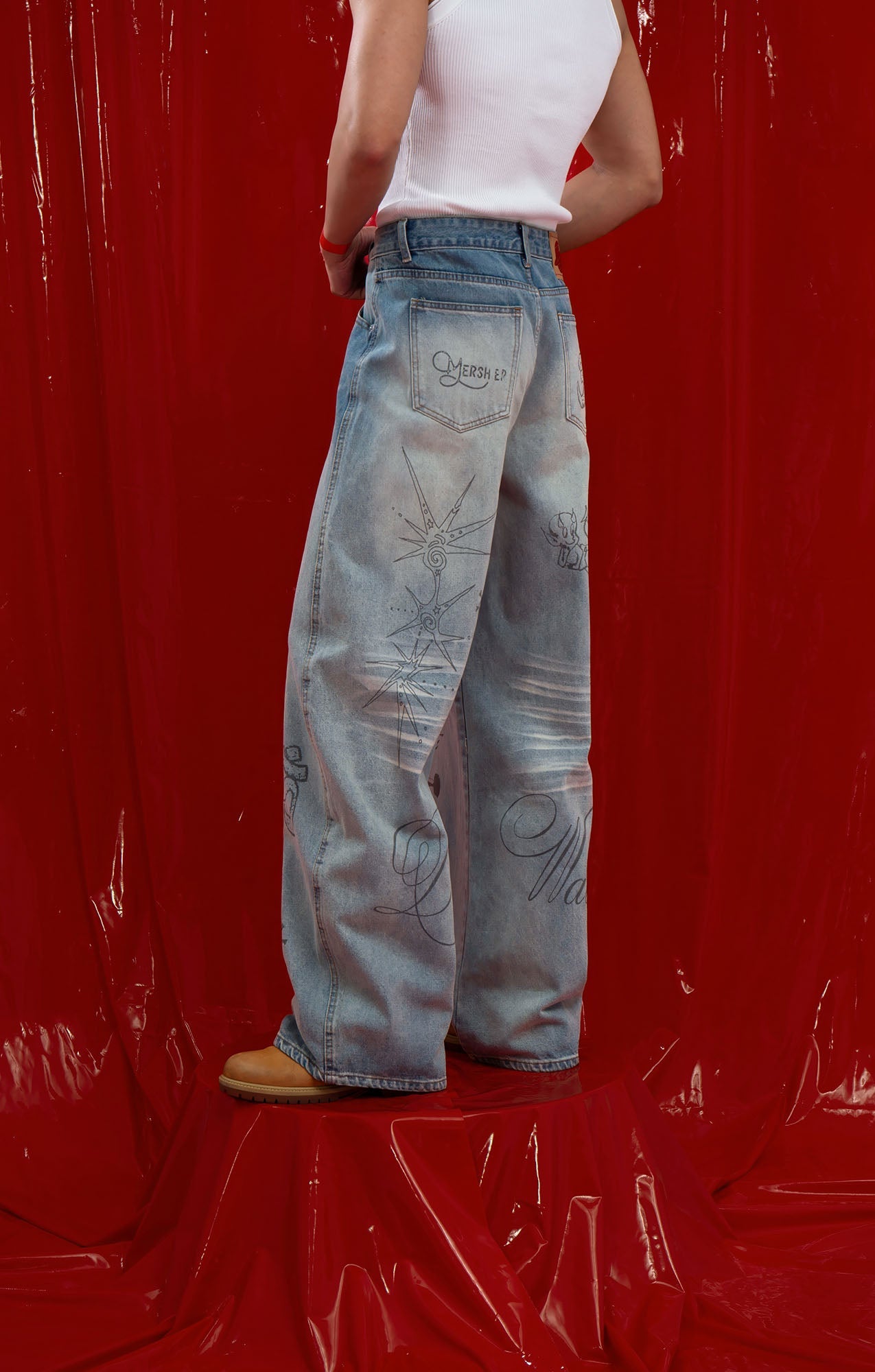 CLP Washed Graffiti Jeans-Jeans-S-Free Shipping Leatheretro