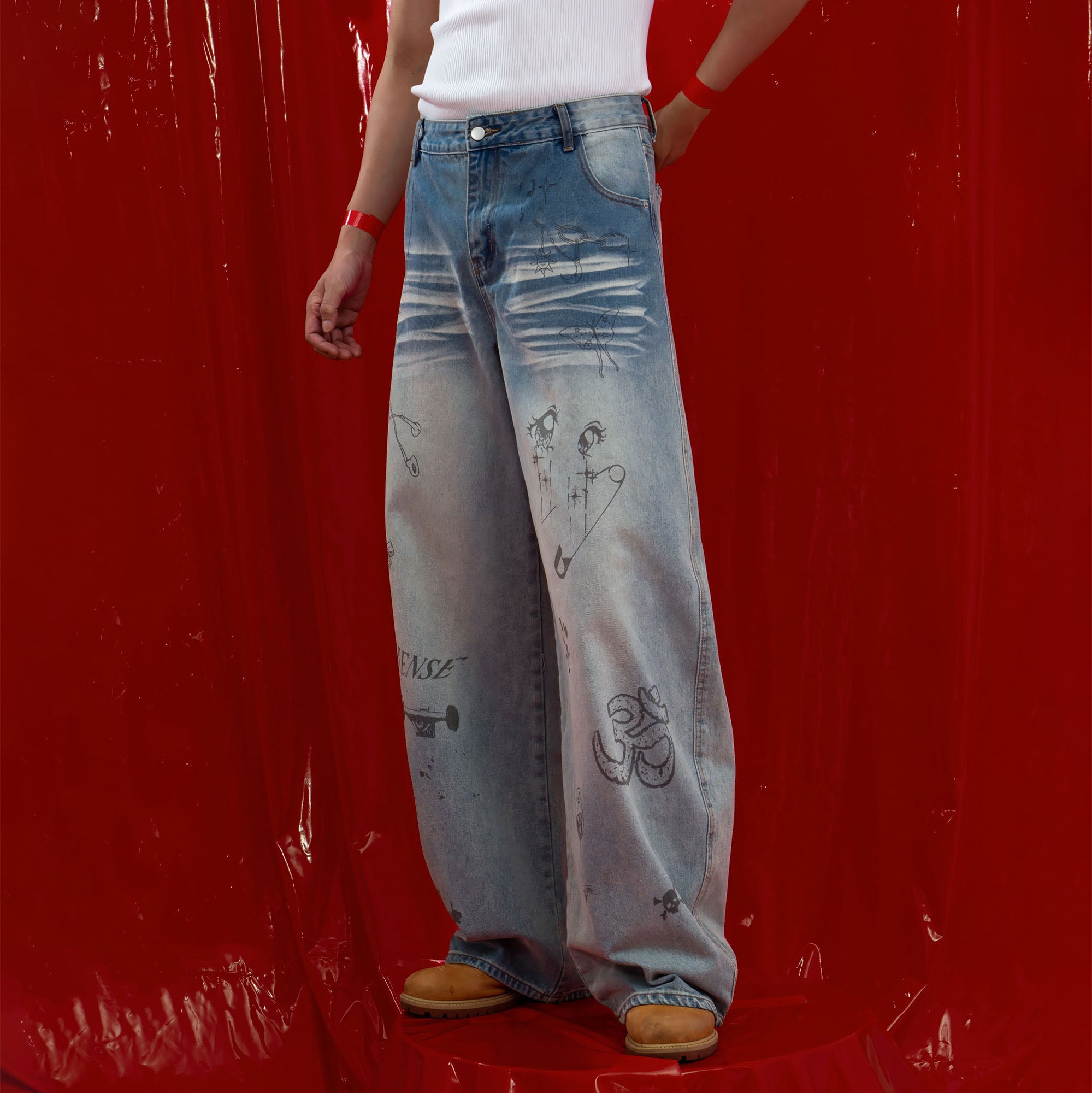 CLP Washed Graffiti Jeans-Jeans-S-Free Shipping Leatheretro
