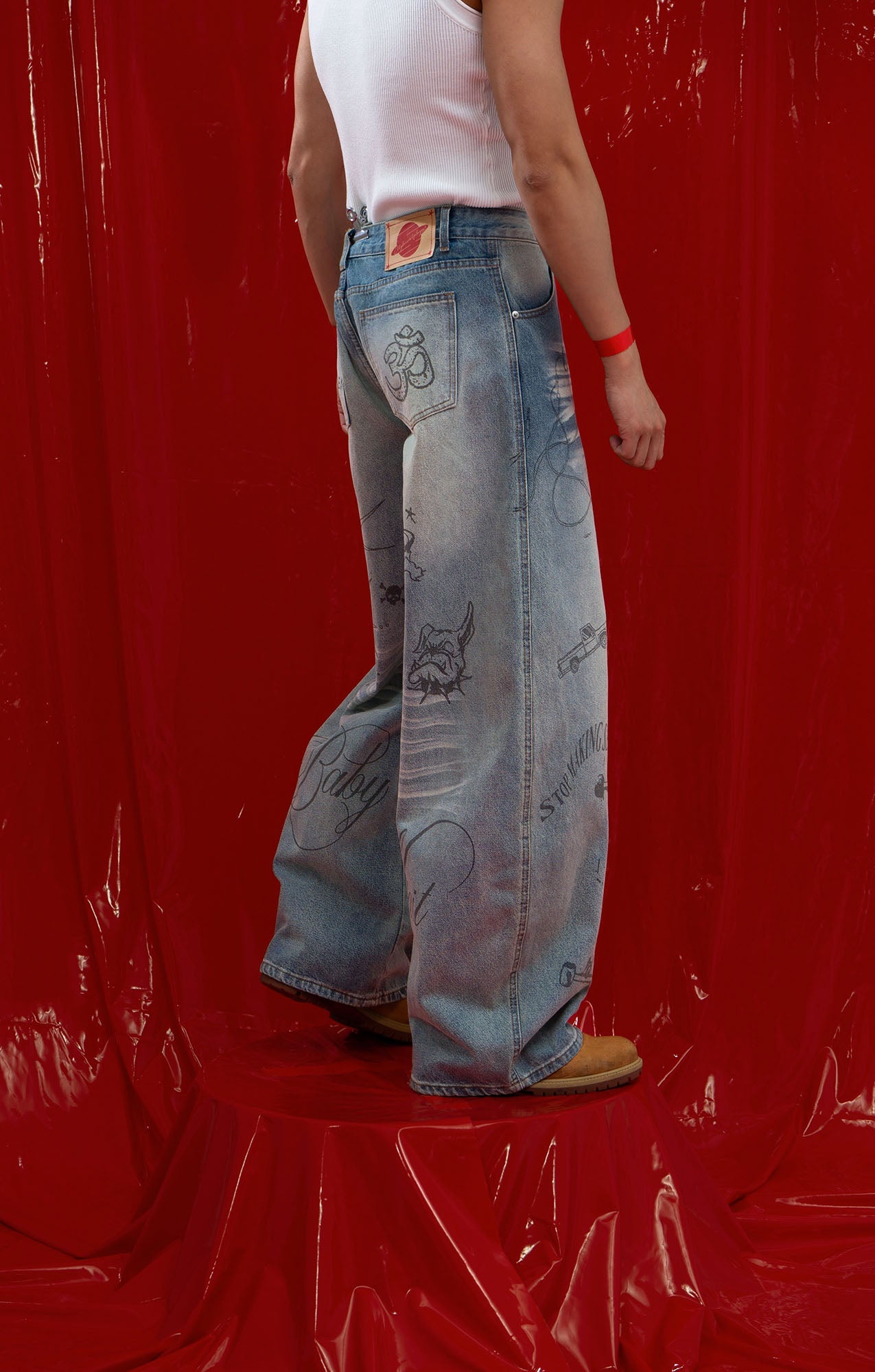 CLP Washed Graffiti Jeans-Jeans-S-Free Shipping Leatheretro