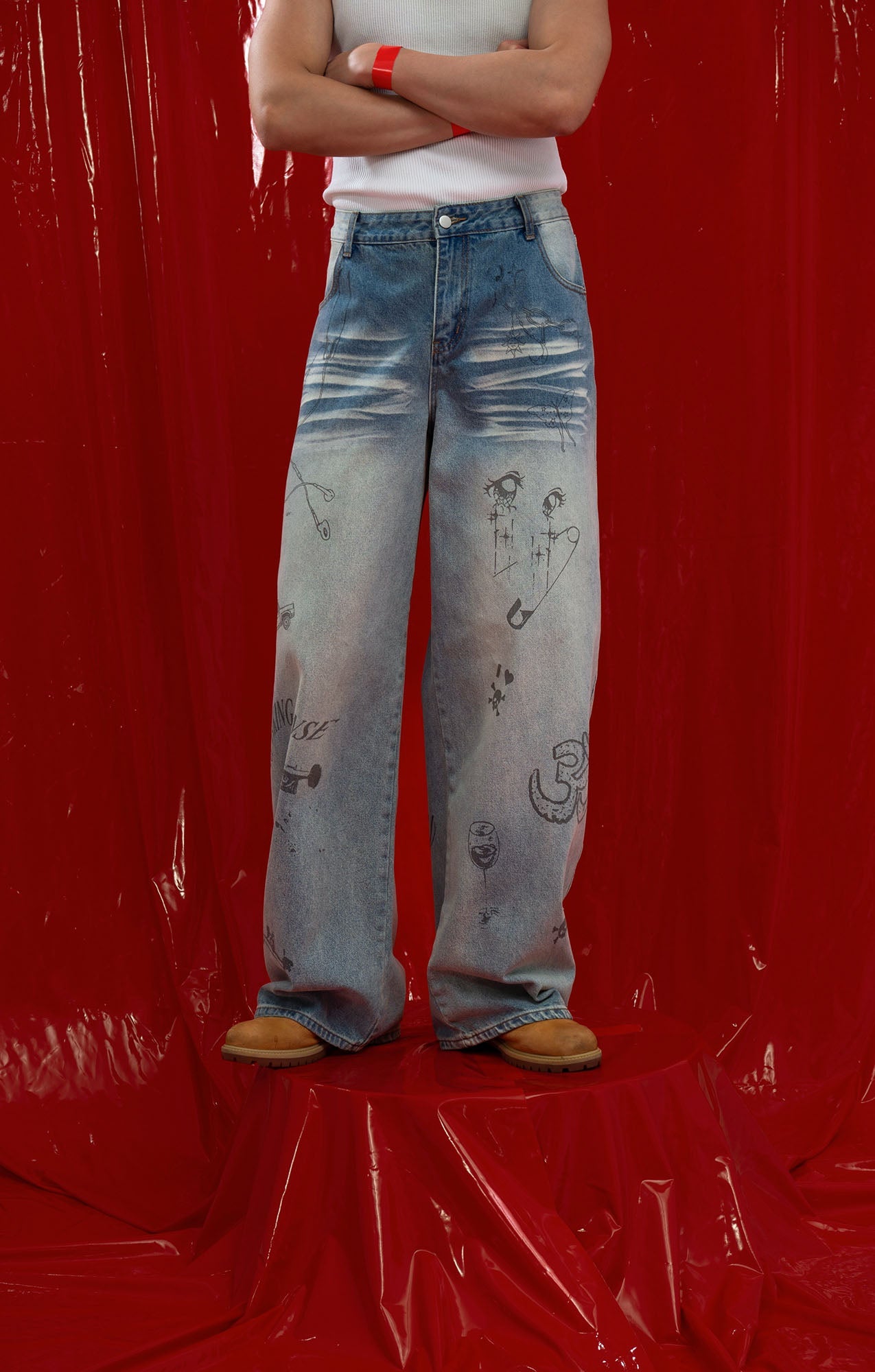 CLP Washed Graffiti Jeans-Jeans-S-Free Shipping Leatheretro