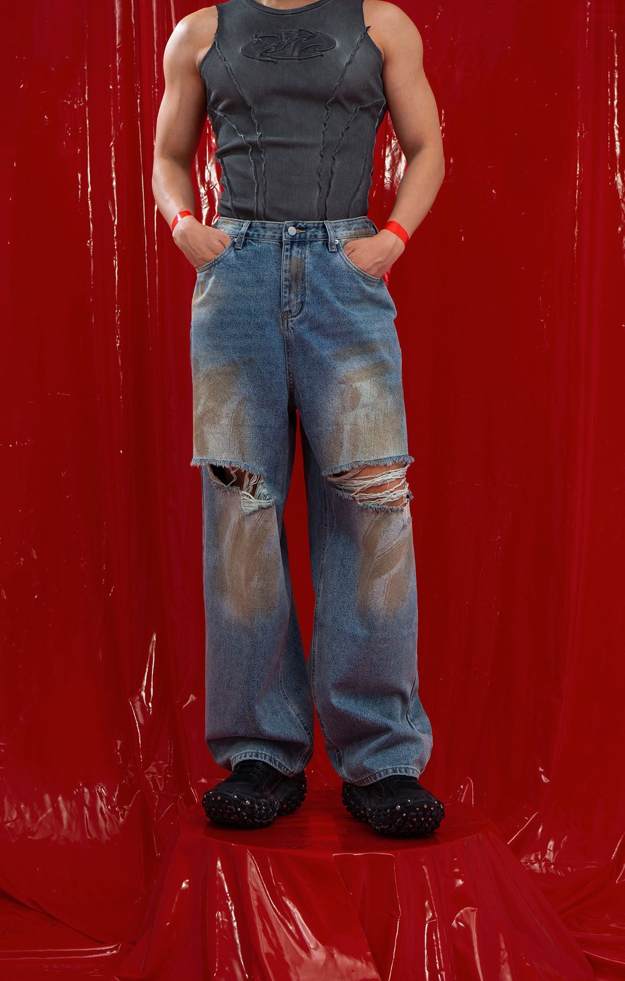 CLP Distressed Ripped Brushed Jeans-Jeans-M-Free Shipping Leatheretro