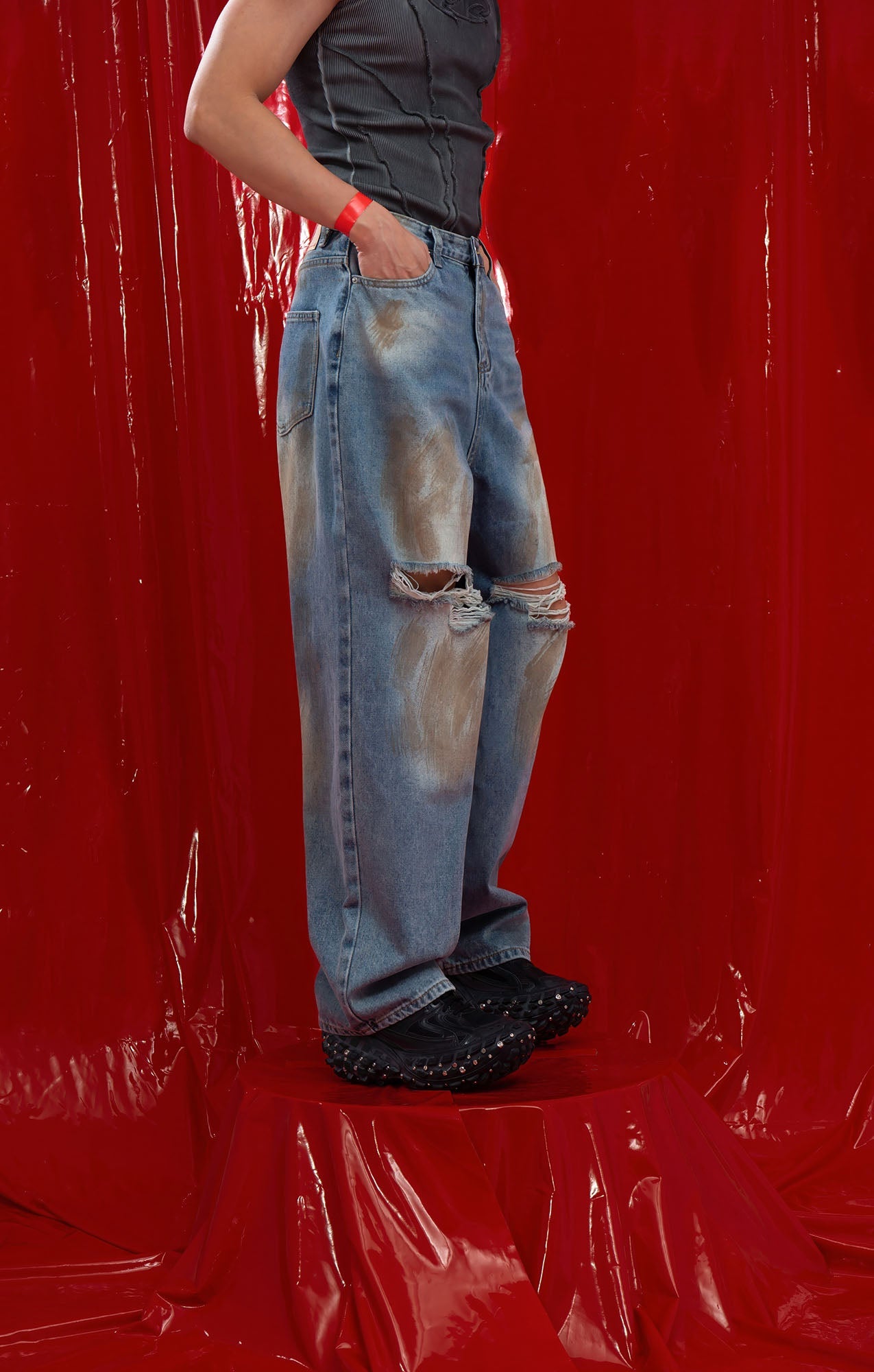CLP Distressed Ripped Brushed Jeans-Jeans-M-Free Shipping Leatheretro