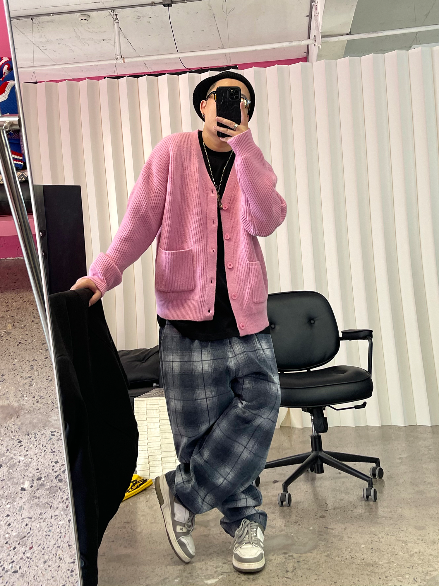 ME DA IGUAL Washed Plaid Tappered Pants Gray-Pants-M-Free Shipping Leatheretro