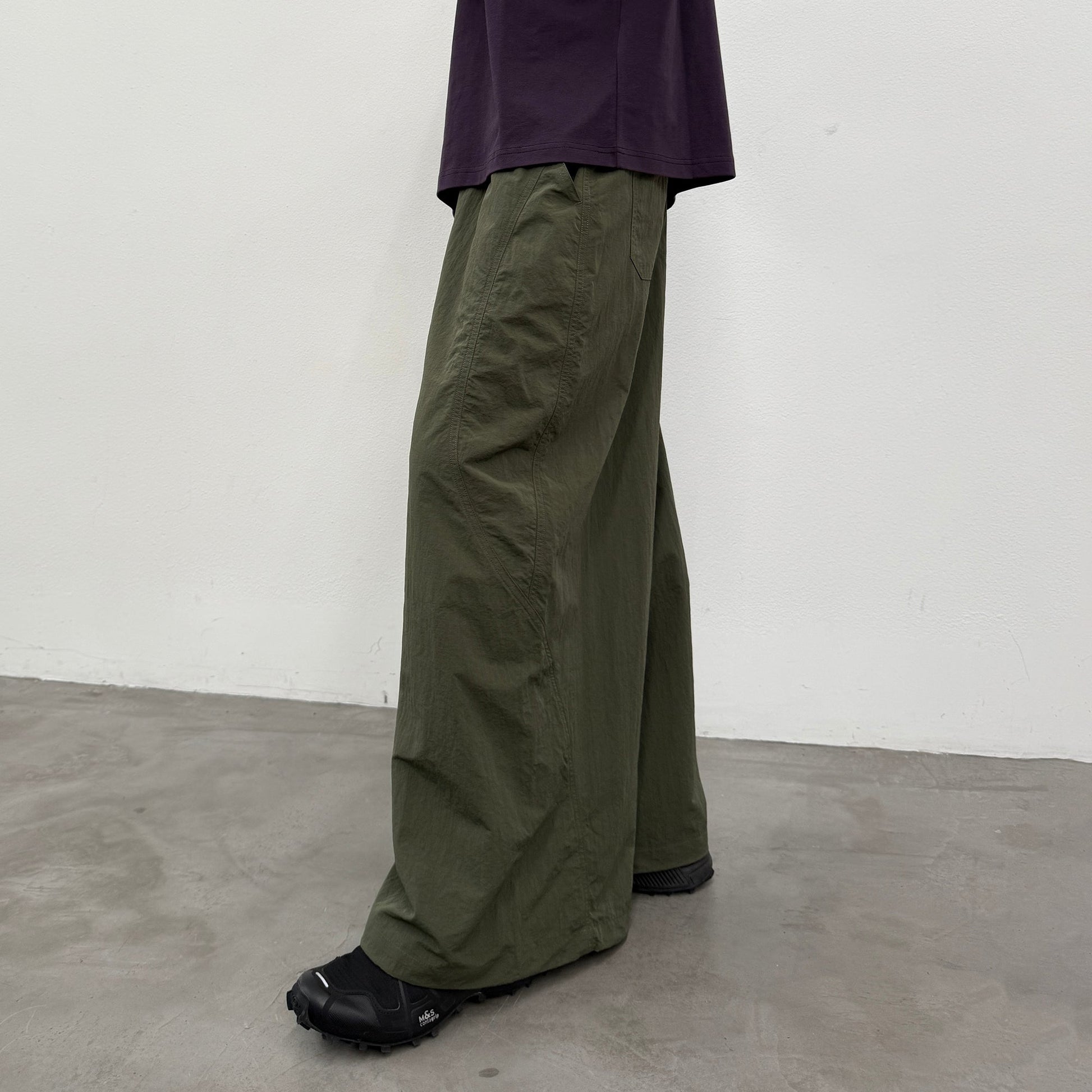 ROARINGWILD A ARCH Quick-Dry Wide-Leg Parachute Pants-Pants-XS-Green-Free Shipping Leatheretro