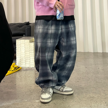 ME DA IGUAL Washed Plaid Tappered Pants Gray-Pants-M-Free Shipping Leatheretro