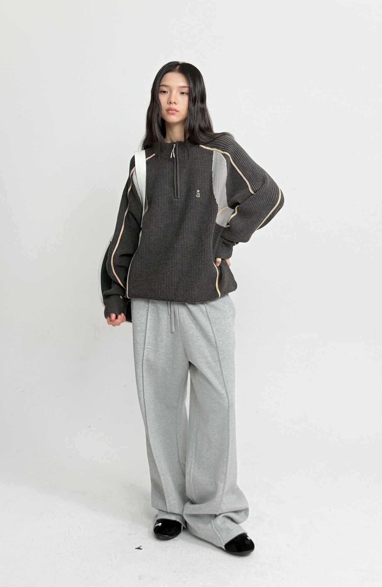 ROARINGWILD A ARCH Contrast Panel Raglan Half-Zip Sweater-Sweater-XS-Navy-Free Shipping Leatheretro